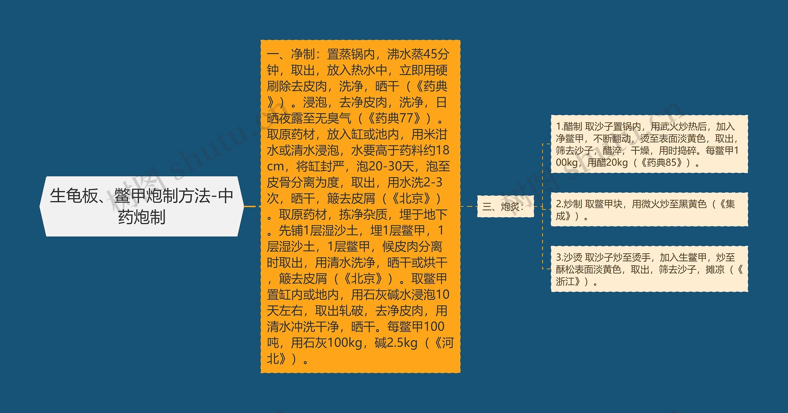 生龟板、鳖甲炮制方法-中药炮制思维导图