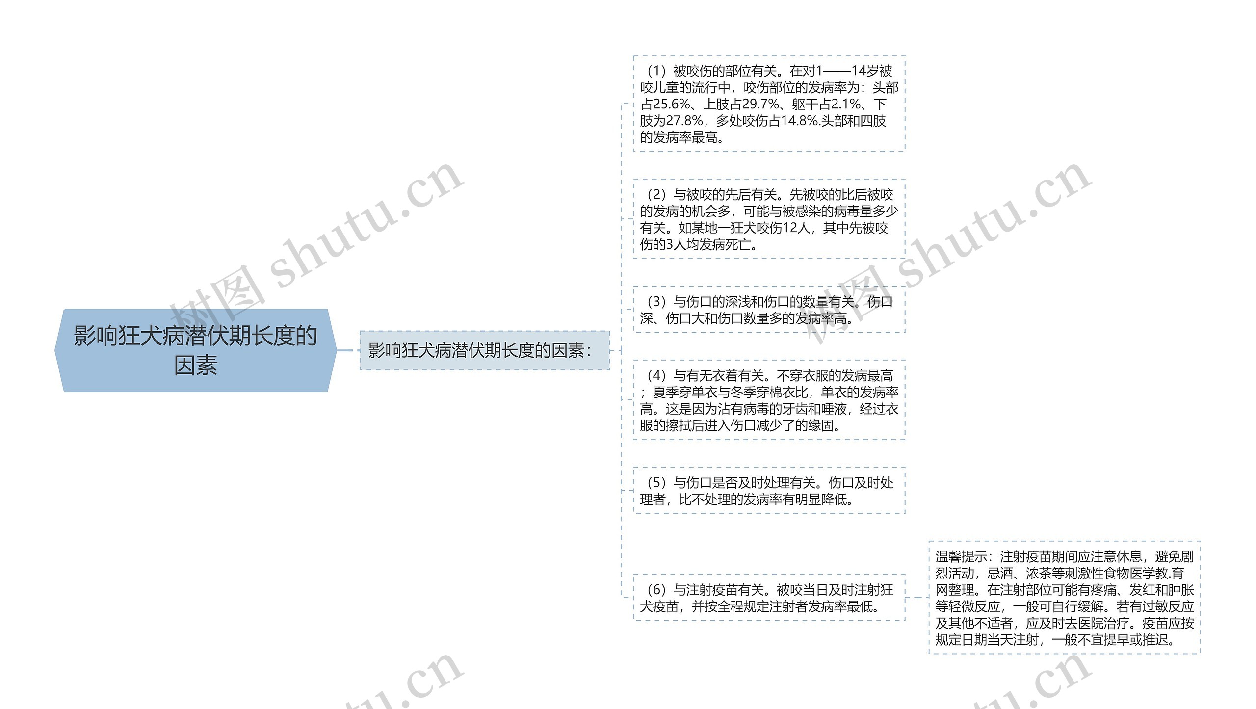 影响狂犬病潜伏期长度的因素思维导图