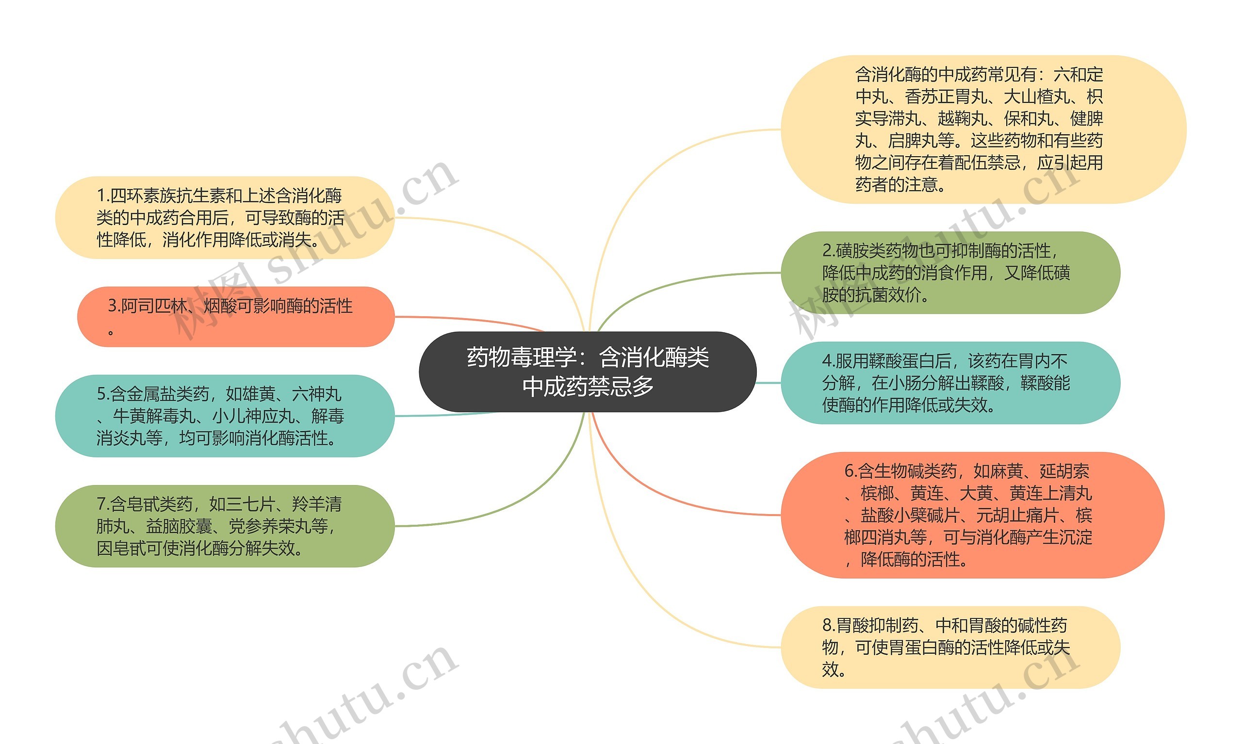 药物毒理学：含消化酶类中成药禁忌多思维导图