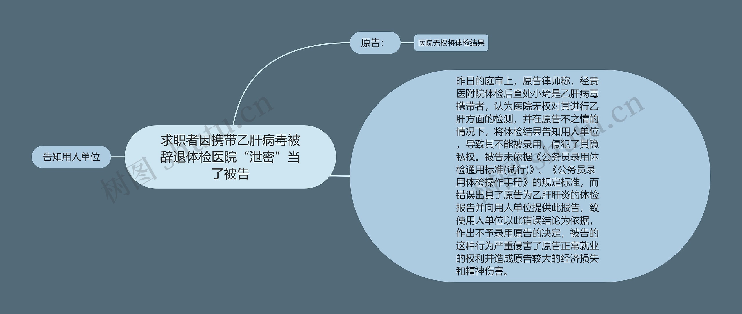 求职者因携带乙肝病毒被辞退体检医院“泄密”当了被告思维导图