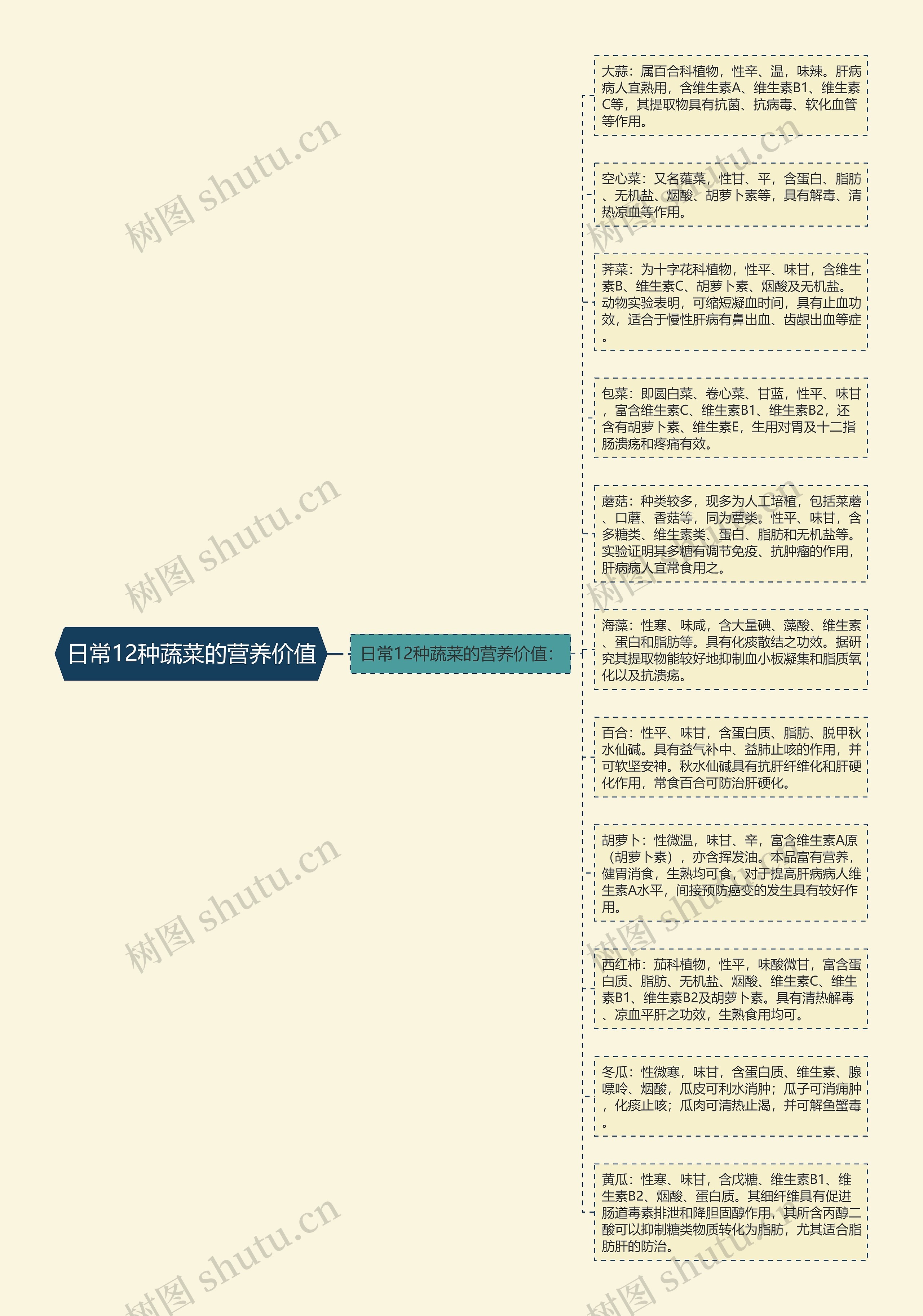 日常12种蔬菜的营养价值思维导图