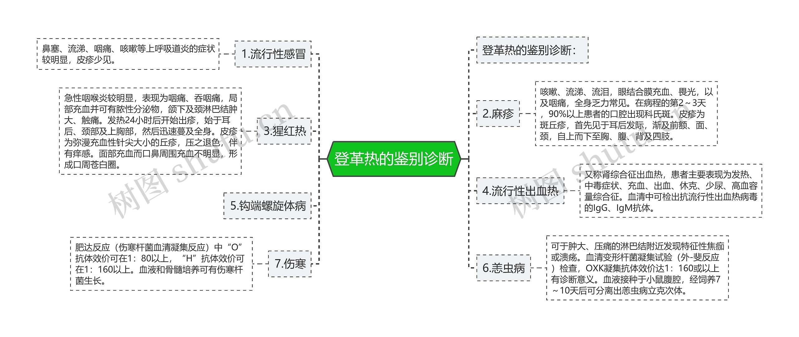 登革热的鉴别诊断思维导图