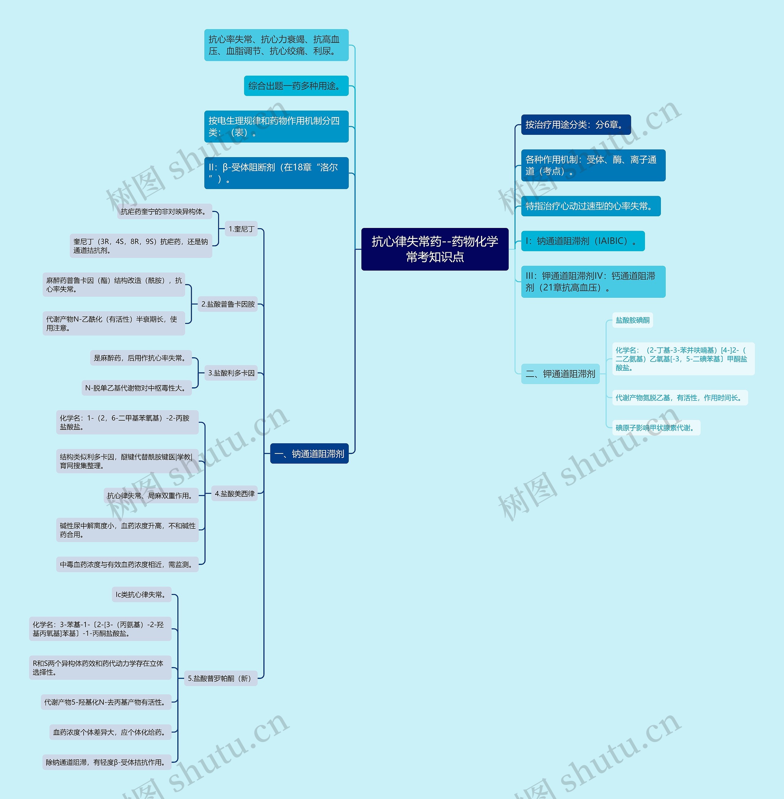 抗心律失常药--药物化学常考知识点思维导图