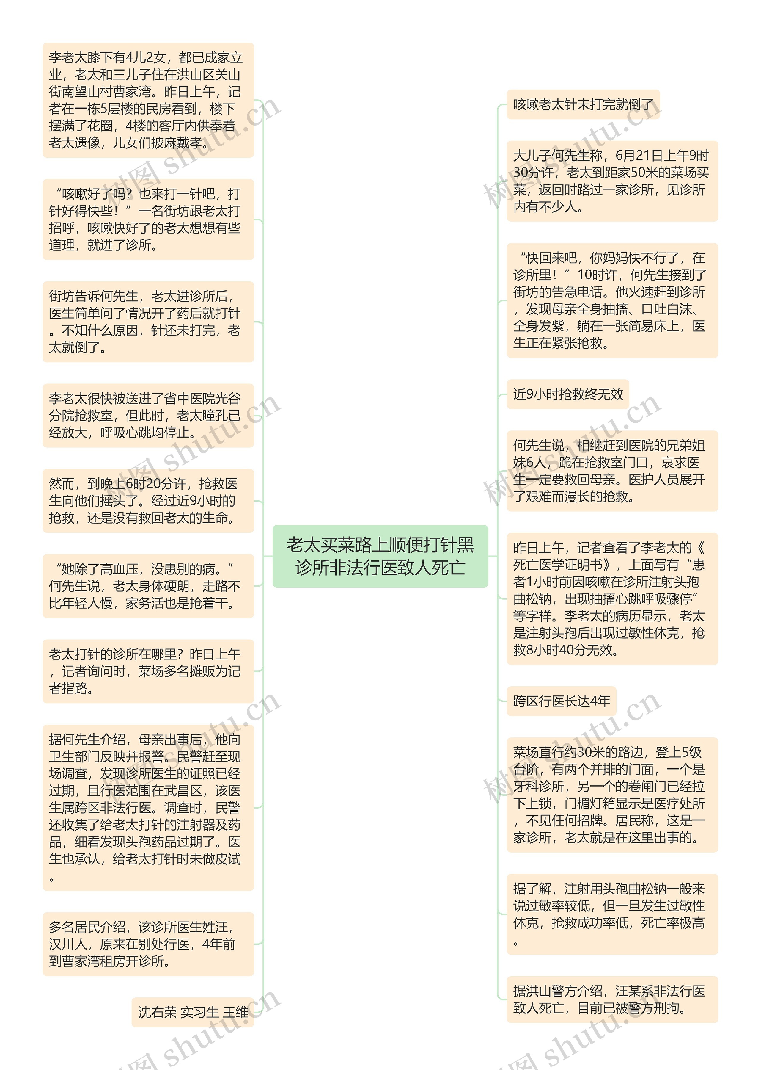 老太买菜路上顺便打针黑诊所非法行医致人死亡思维导图