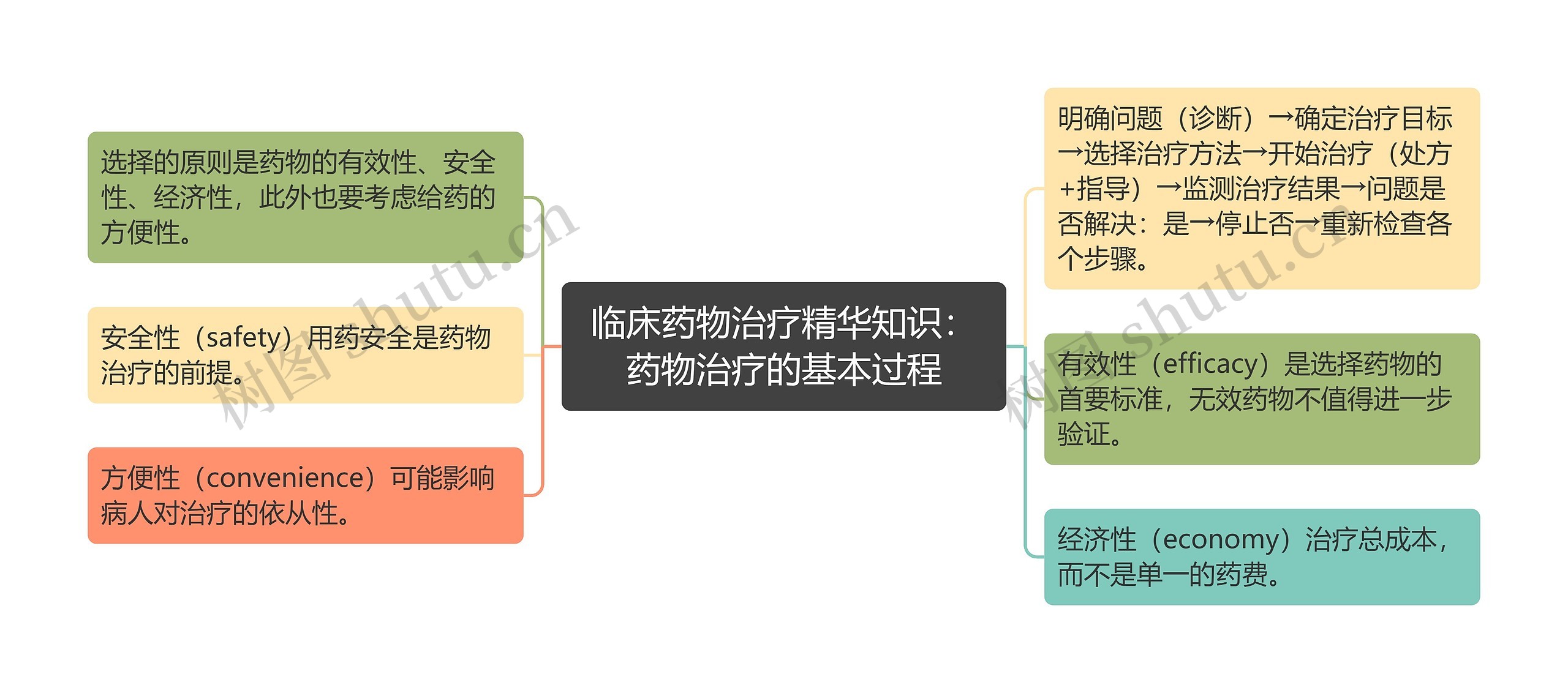 临床药物治疗精华知识：药物治疗的基本过程思维导图