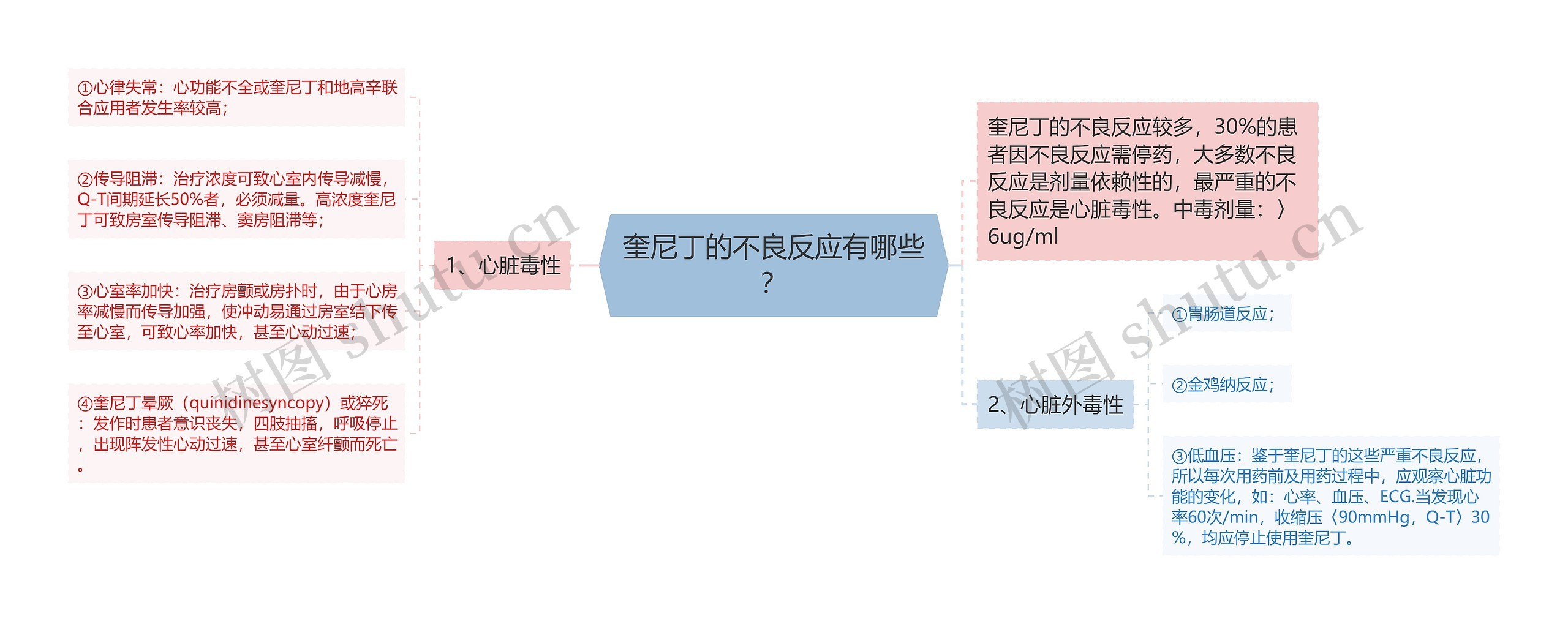 奎尼丁的不良反应有哪些？思维导图