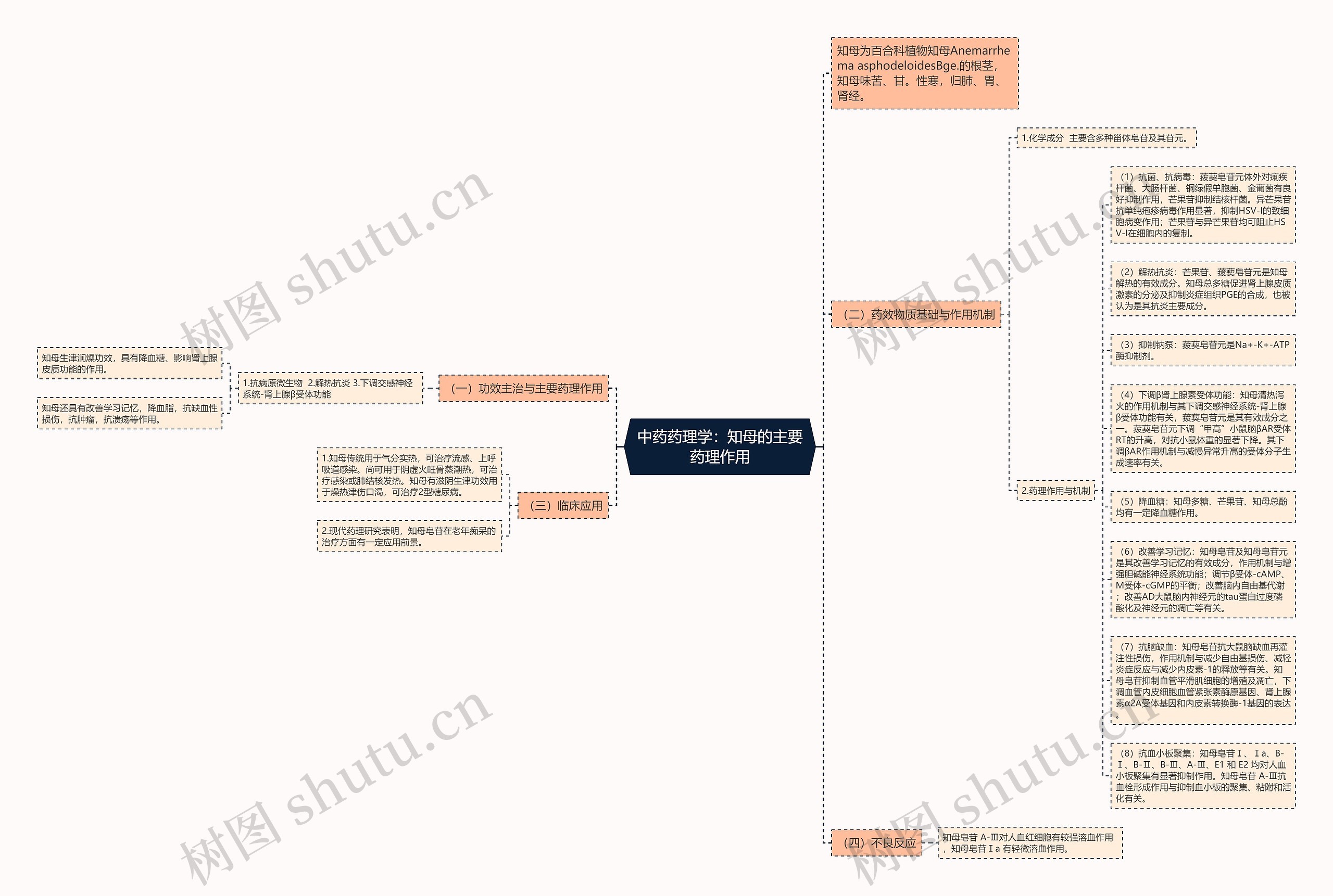 中药药理学：知母的主要药理作用思维导图