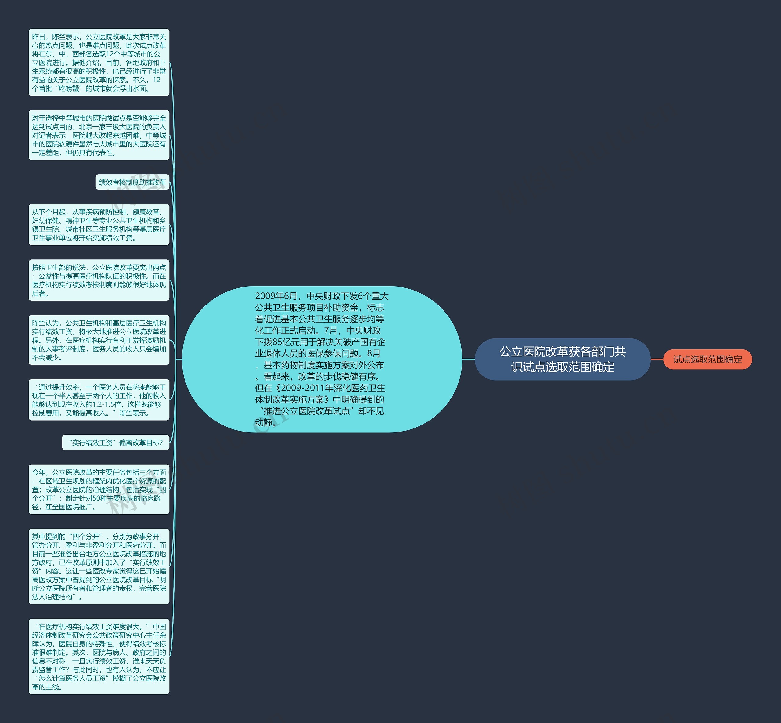 公立医院改革获各部门共识试点选取范围确定思维导图
