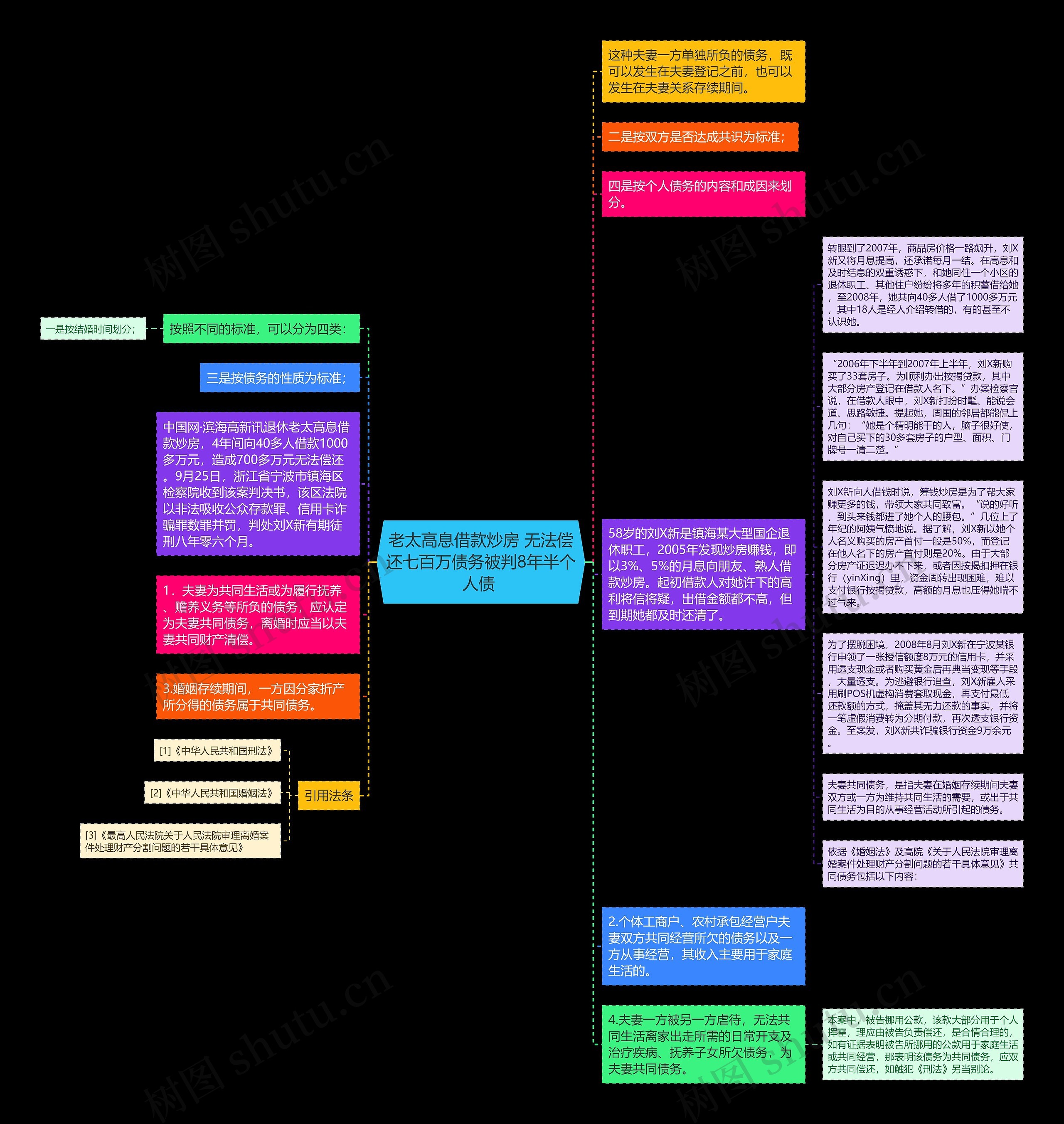 老太高息借款炒房 无法偿还七百万债务被判8年半个人债 思维导图