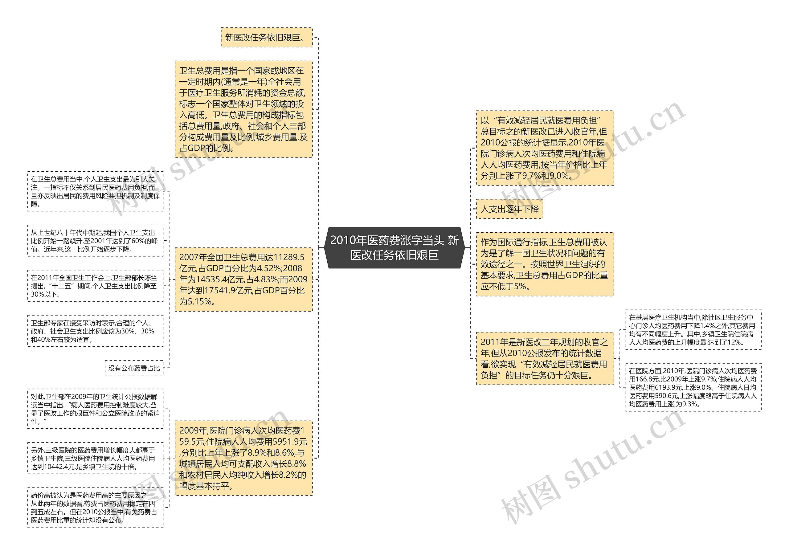 2010年医药费涨字当头 新医改任务依旧艰巨思维导图