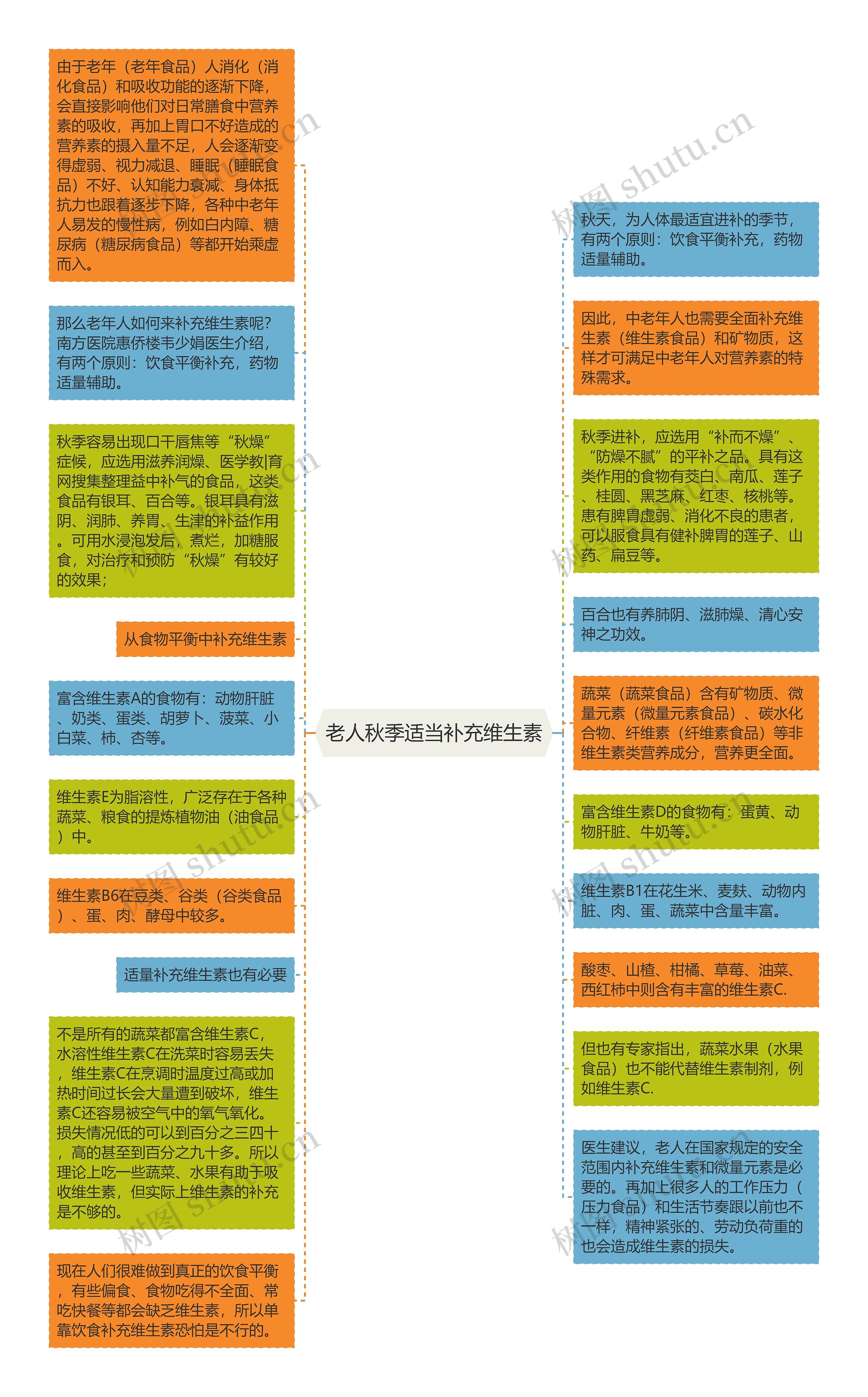 老人秋季适当补充维生素思维导图