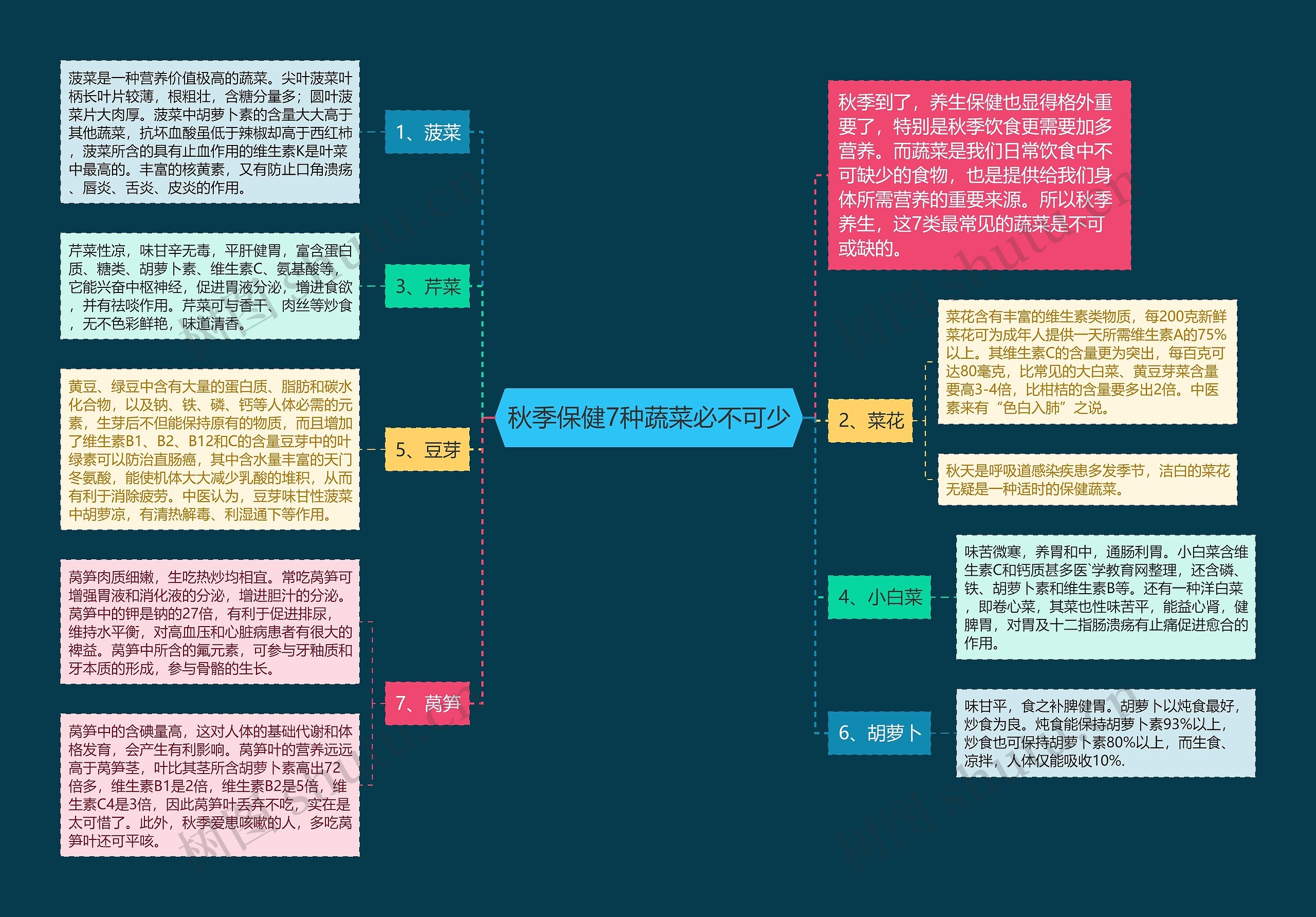 秋季保健7种蔬菜必不可少思维导图