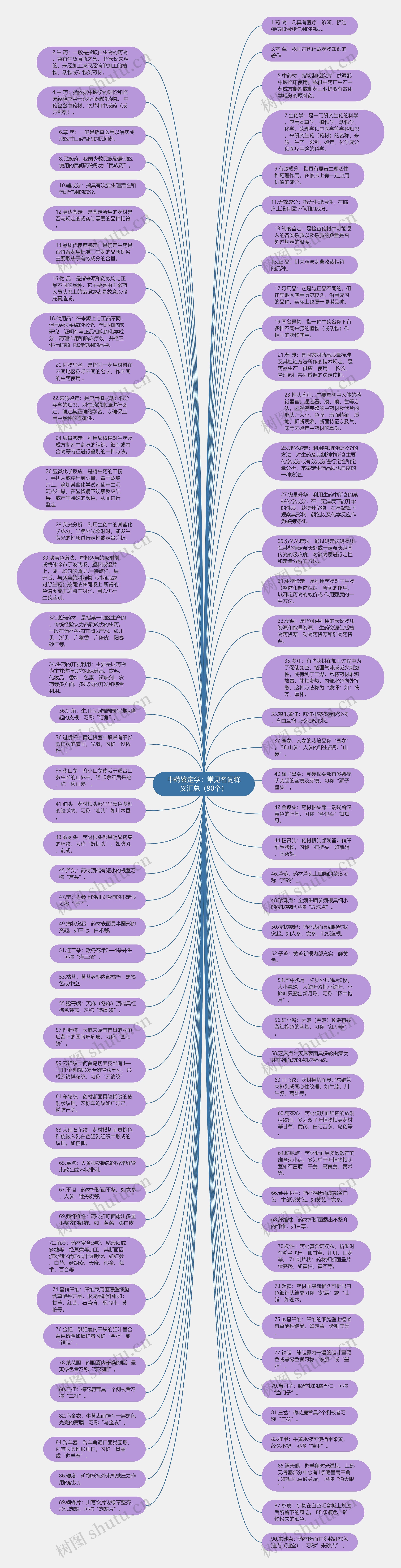 中药鉴定学：常见名词释义汇总（90个）思维导图