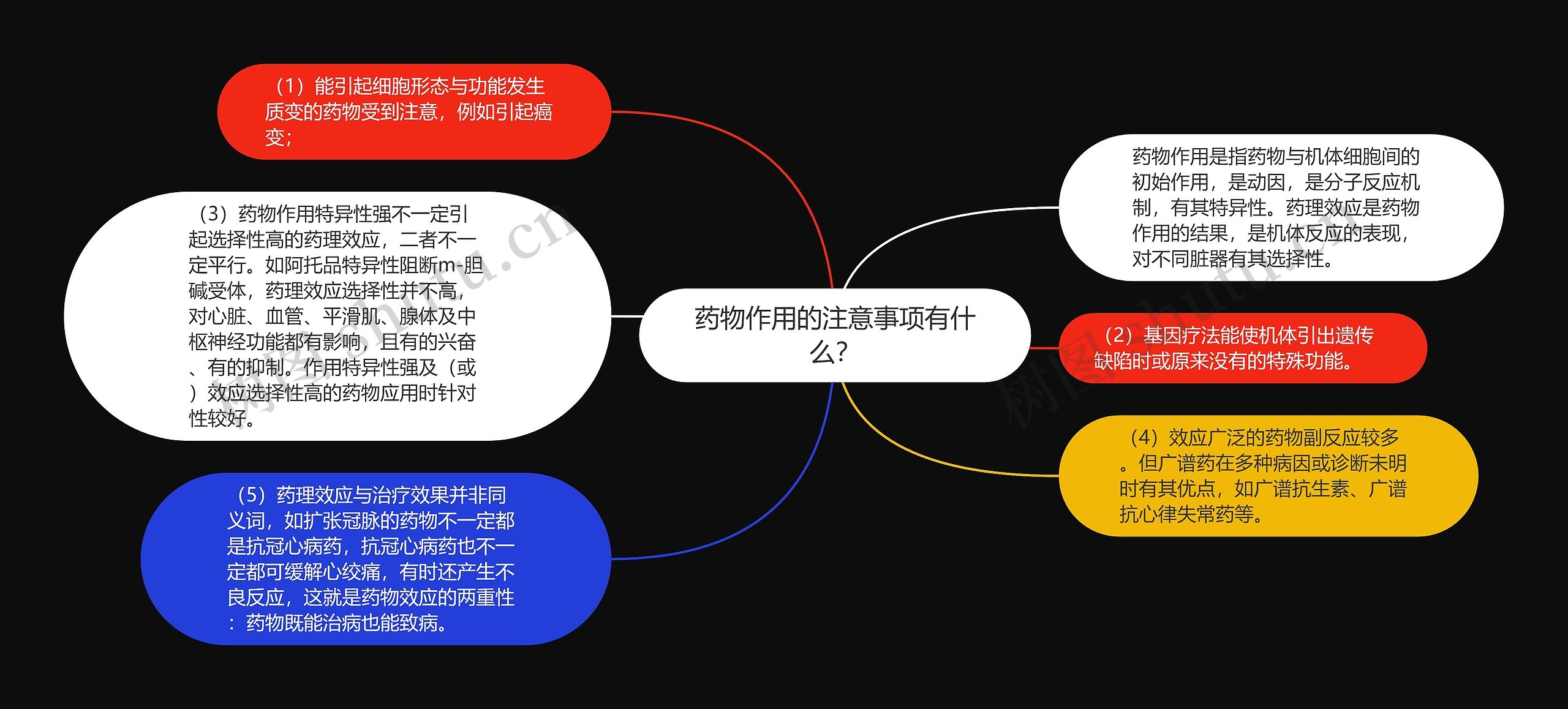 药物作用的注意事项有什么？思维导图