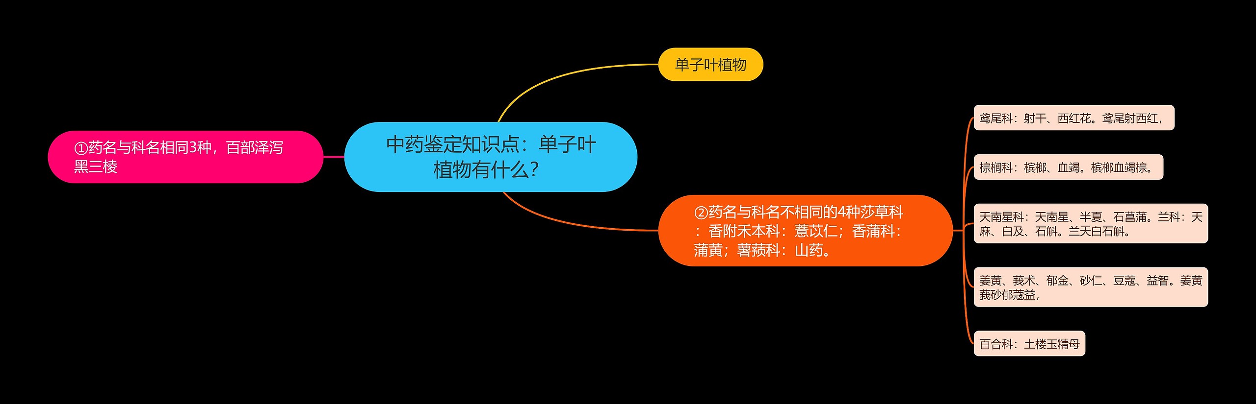 中药鉴定知识点：单子叶植物有什么？思维导图