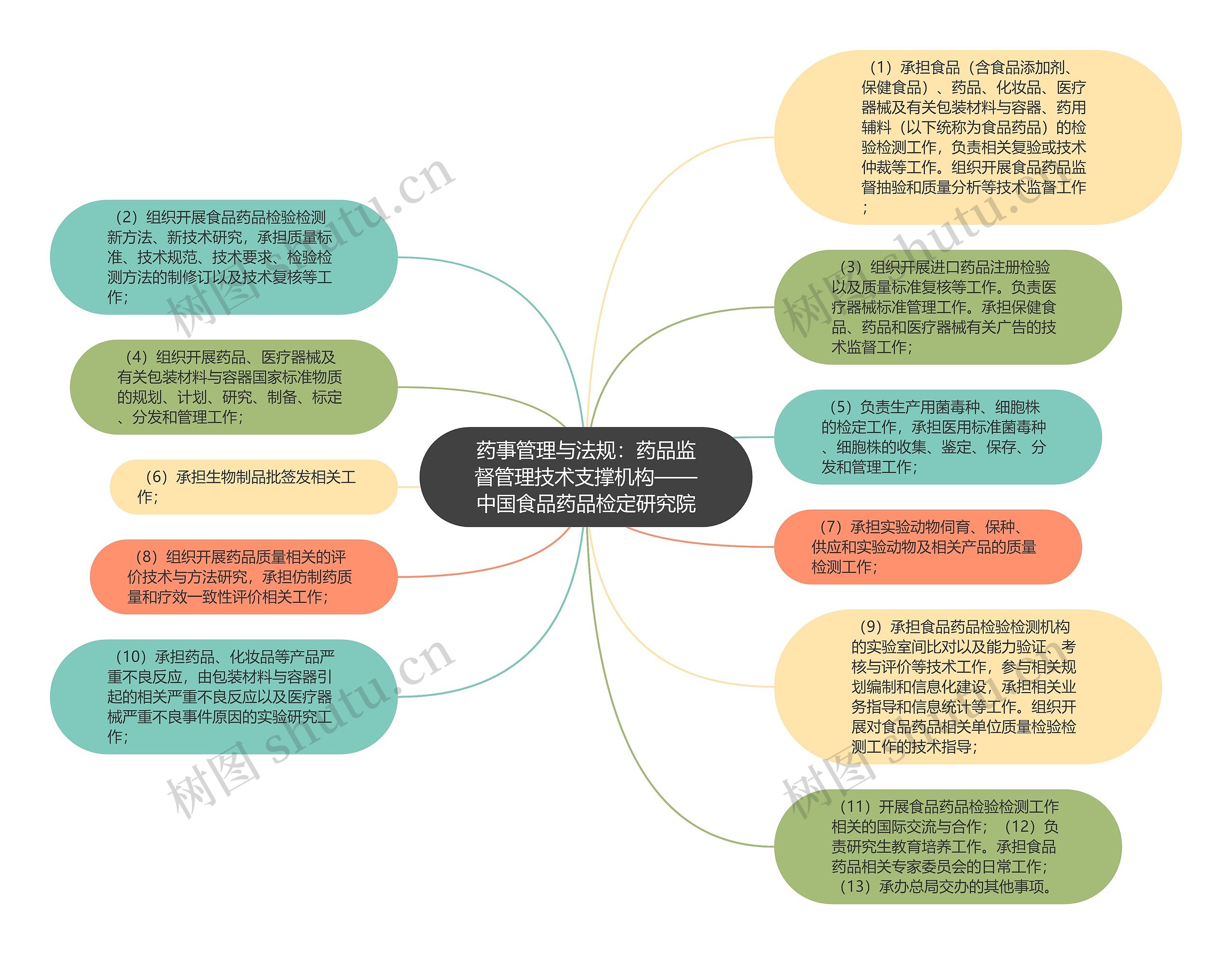 药事管理与法规：药品监督管理技术支撑机构——中国食品药品检定研究院思维导图