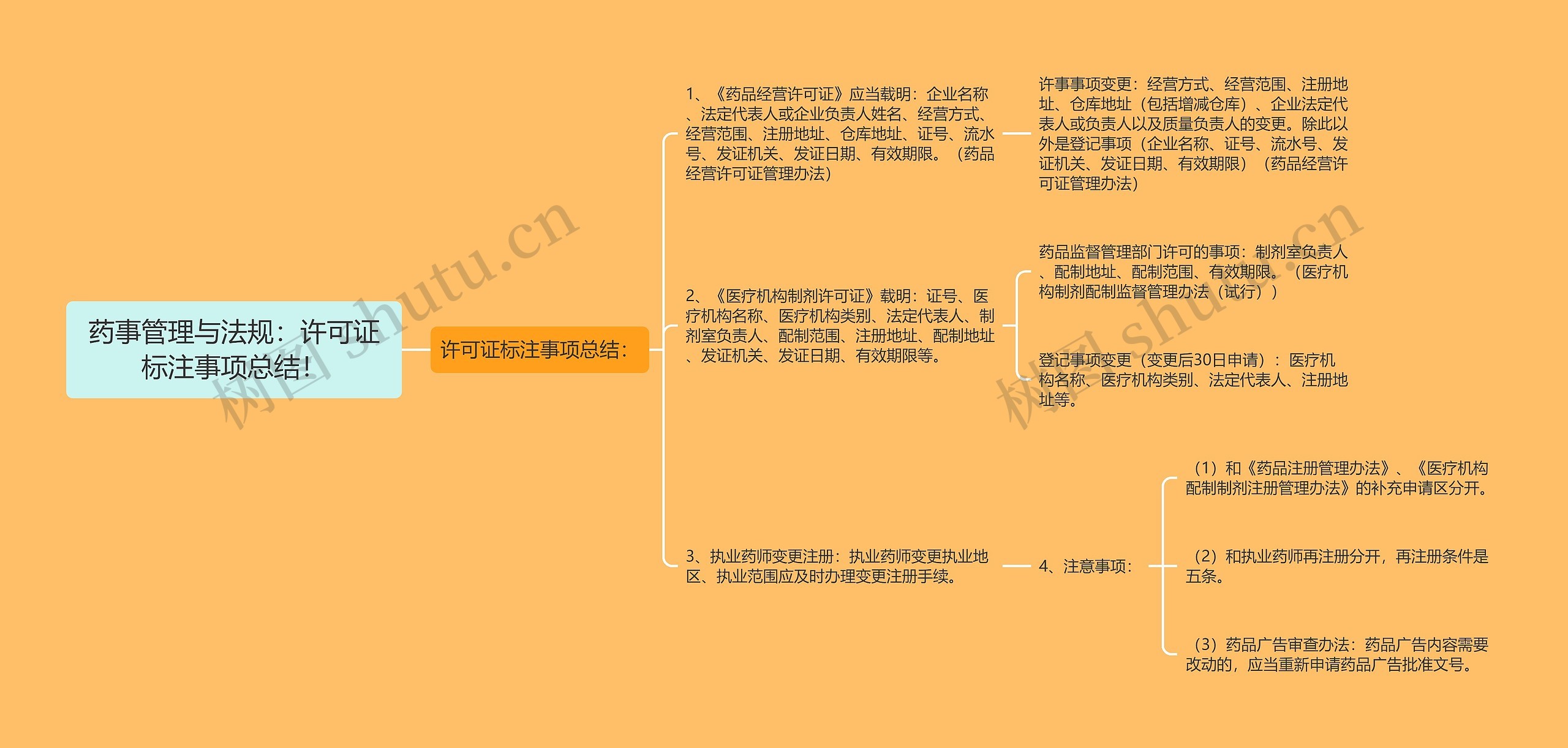 药事管理与法规：许可证标注事项总结！思维导图