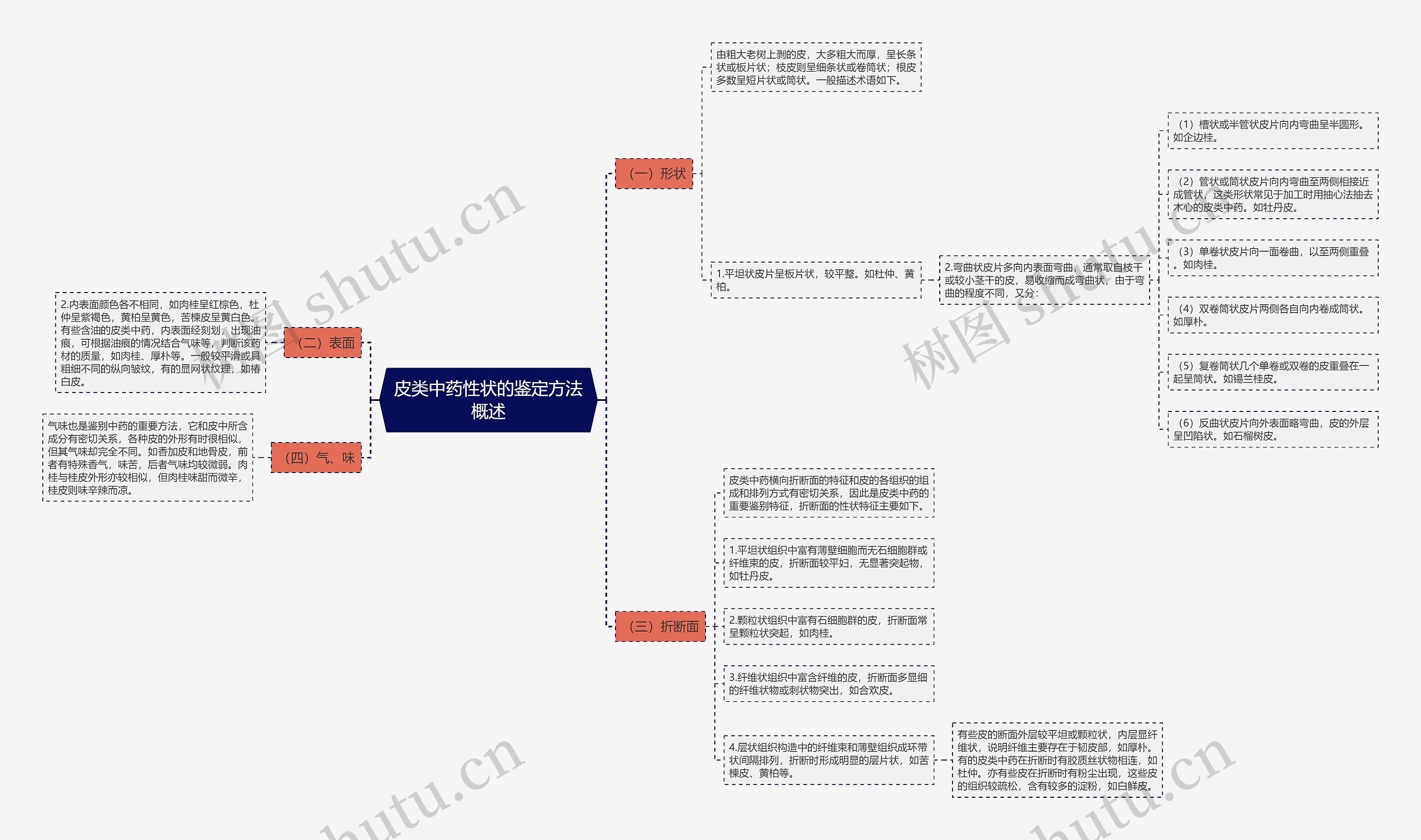 皮类中药性状的鉴定方法概述思维导图