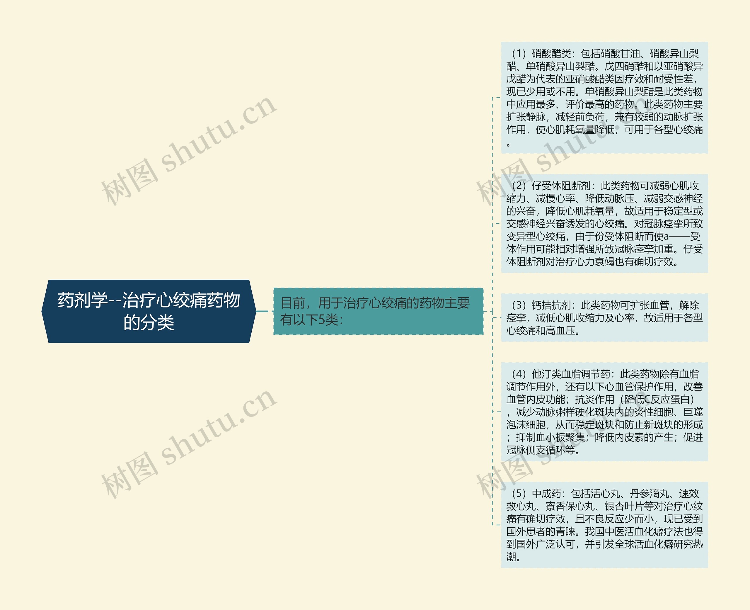 药剂学--治疗心绞痛药物的分类思维导图