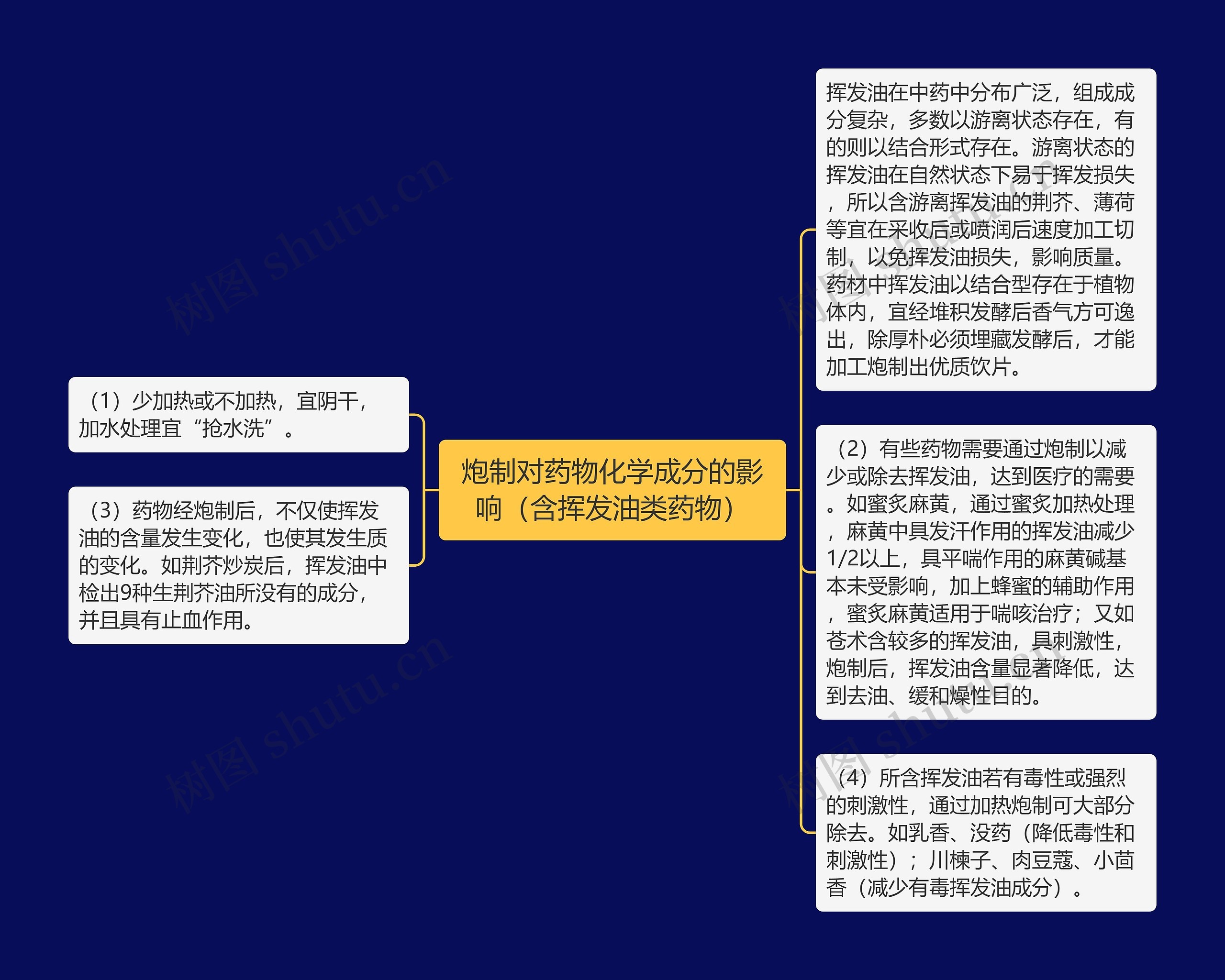 炮制对药物化学成分的影响（含挥发油类药物）思维导图