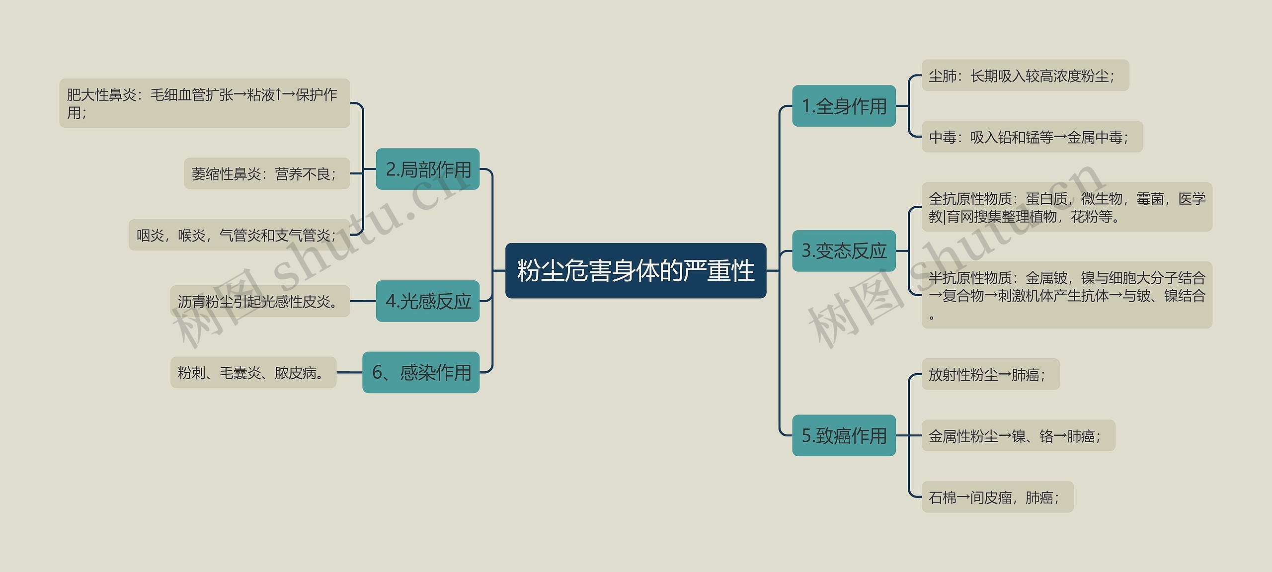 粉尘危害身体的严重性思维导图
