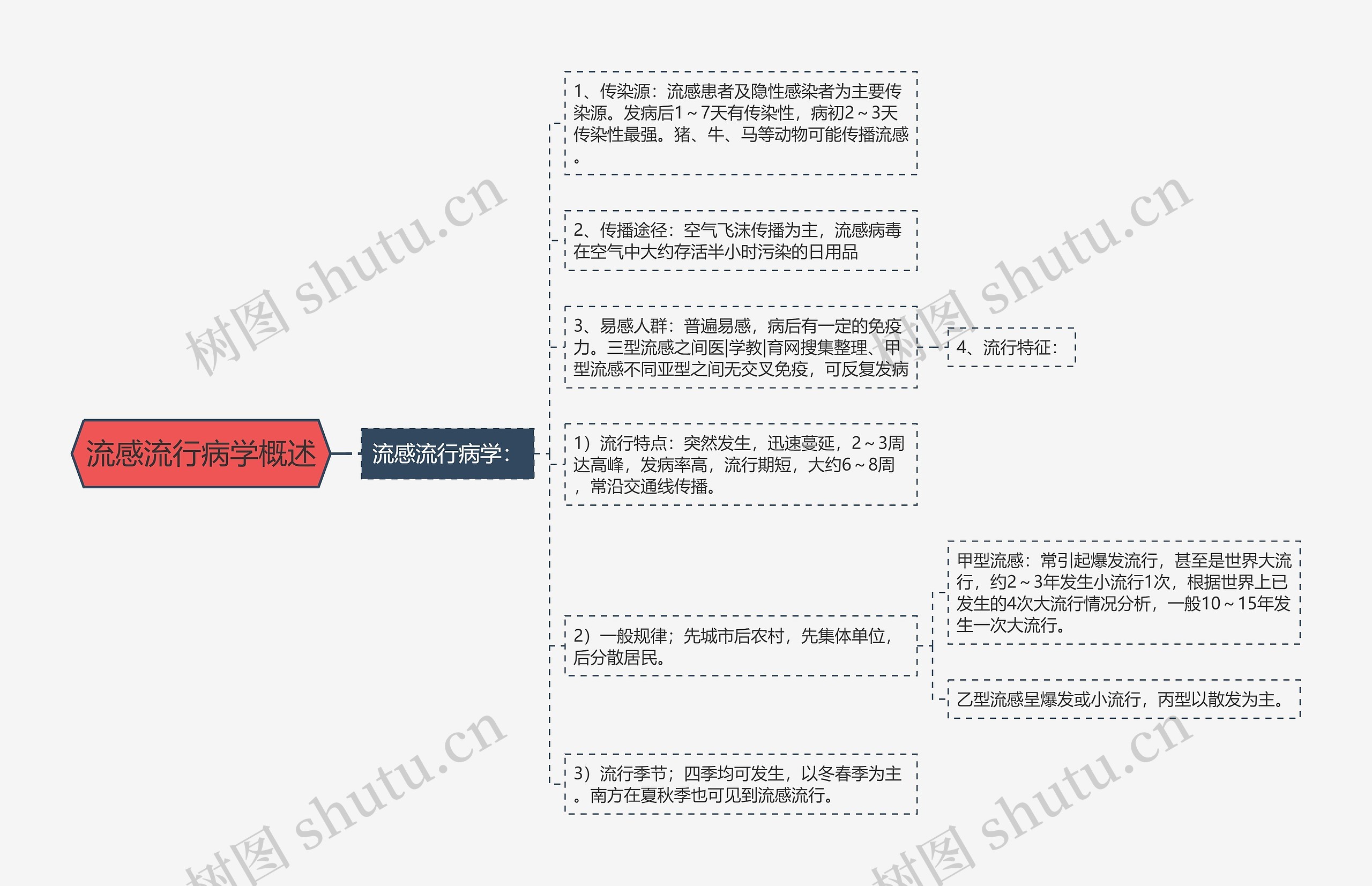 流感流行病学概述思维导图