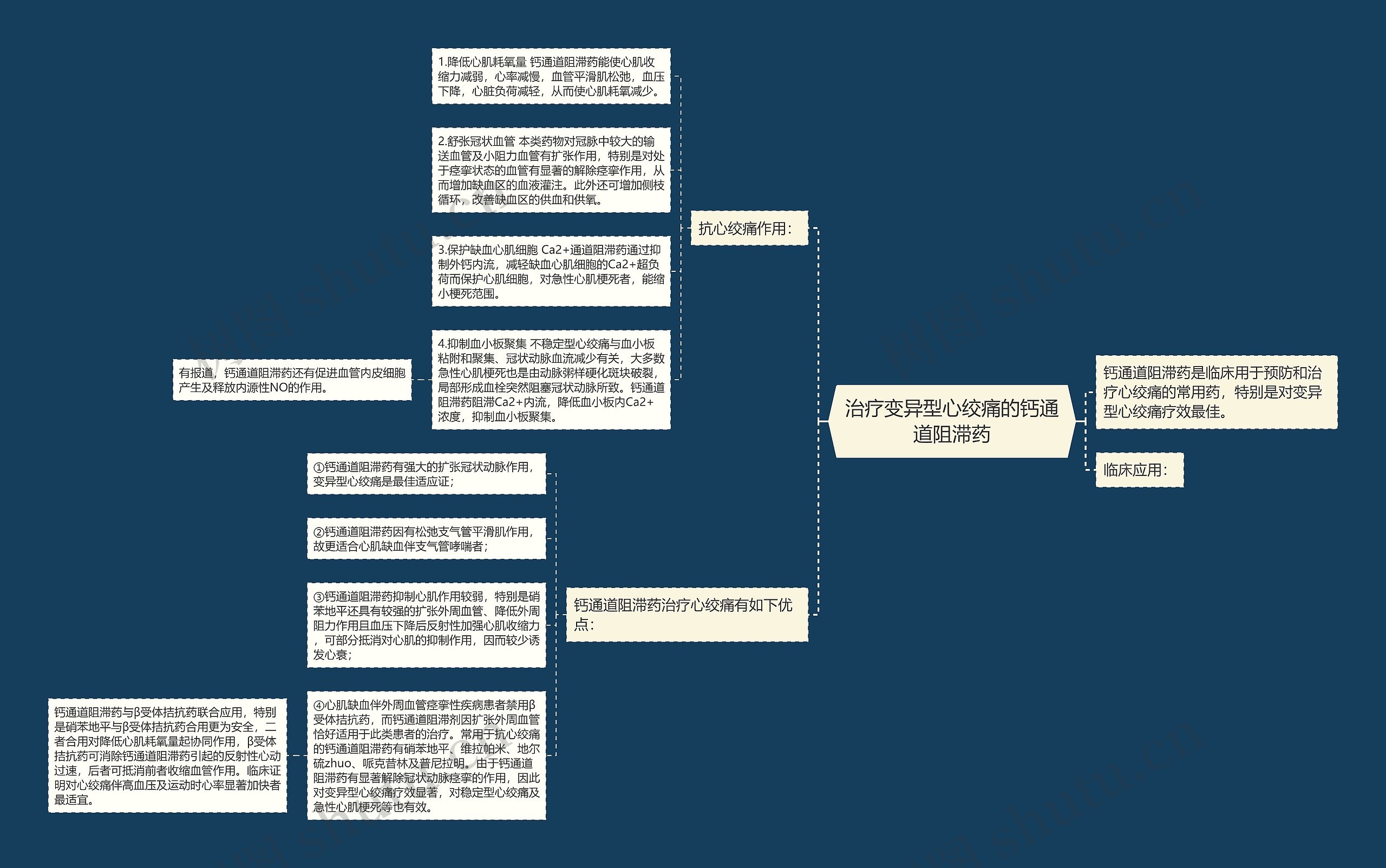 治疗变异型心绞痛的钙通道阻滞药思维导图