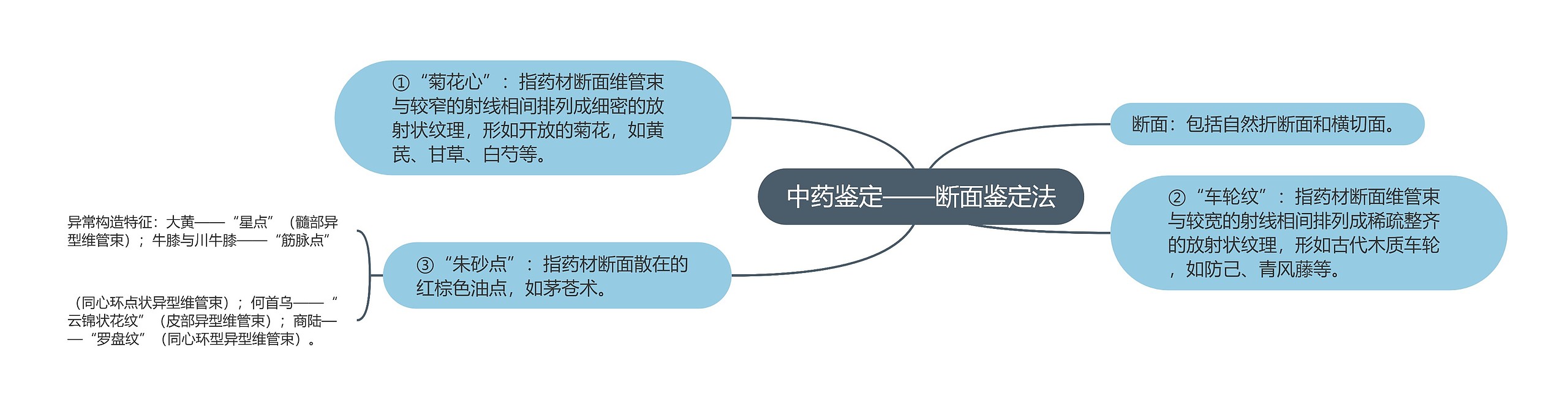 中药鉴定——断面鉴定法思维导图