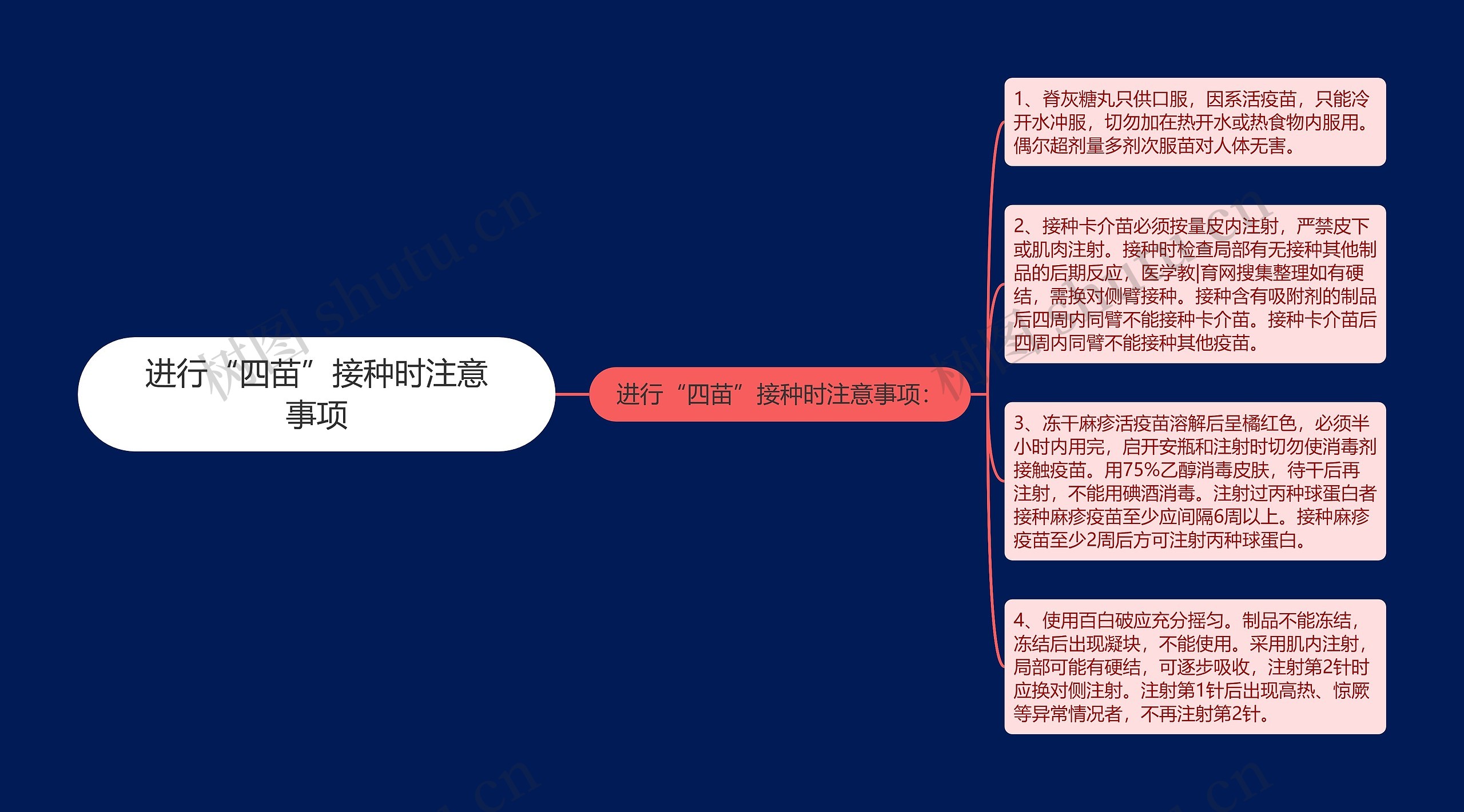 进行“四苗”接种时注意事项思维导图