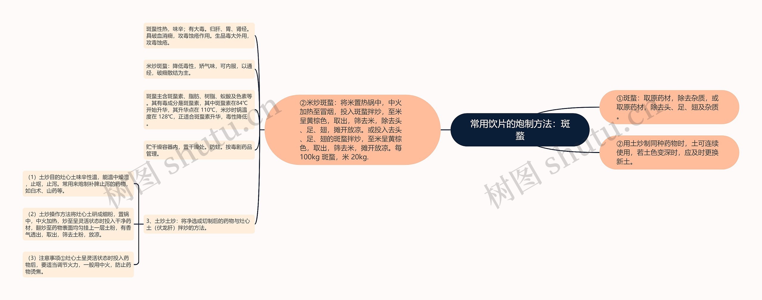 常用饮片的炮制方法：斑蝥思维导图