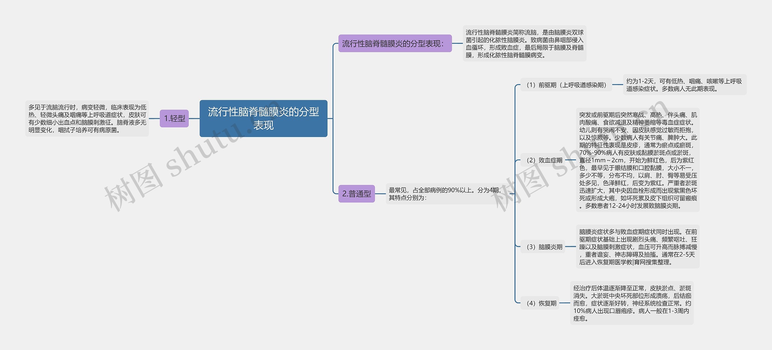 流行性脑脊髓膜炎的分型表现思维导图