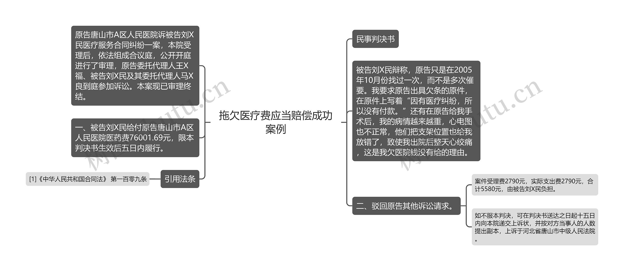 拖欠医疗费应当赔偿成功案例思维导图