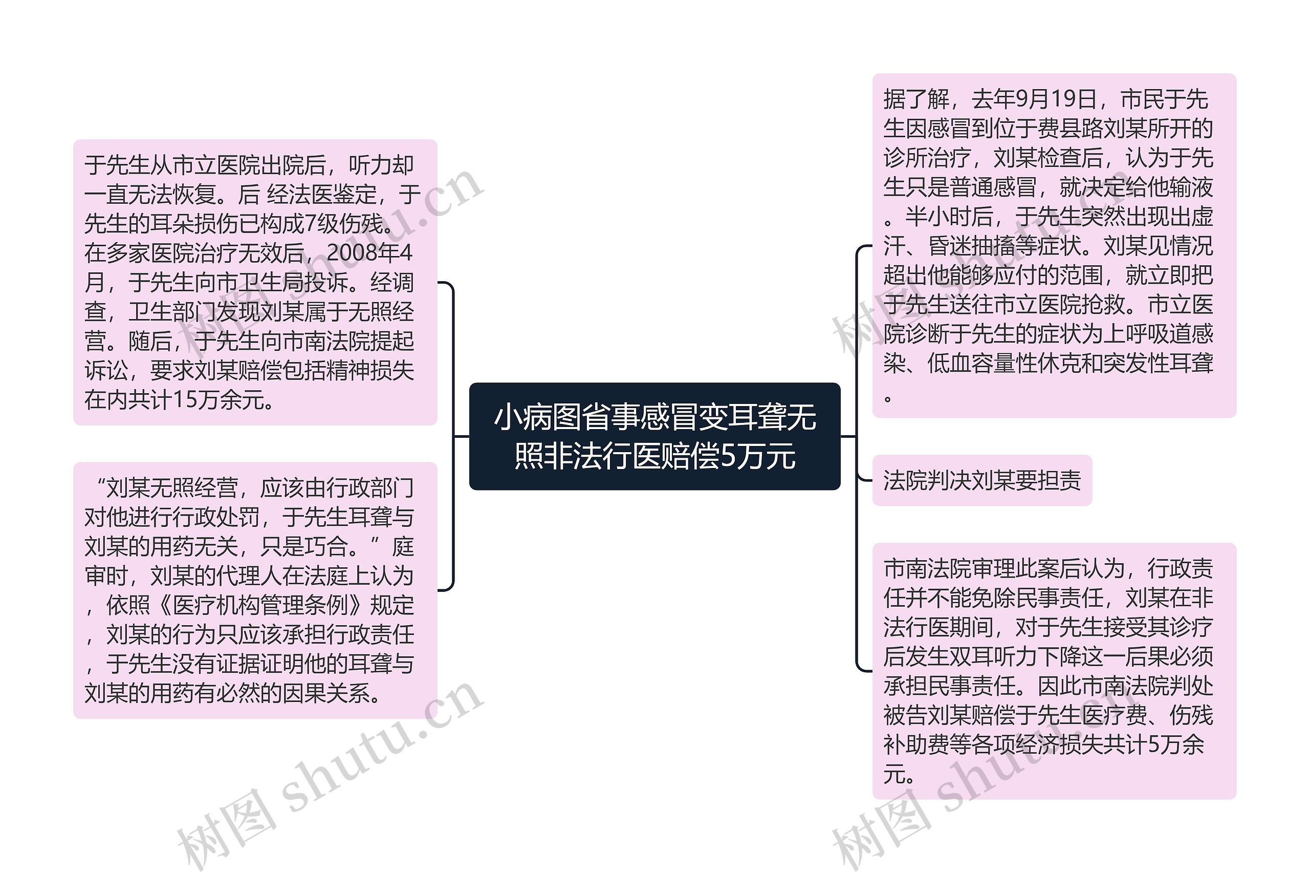 小病图省事感冒变耳聋无照非法行医赔偿5万元思维导图