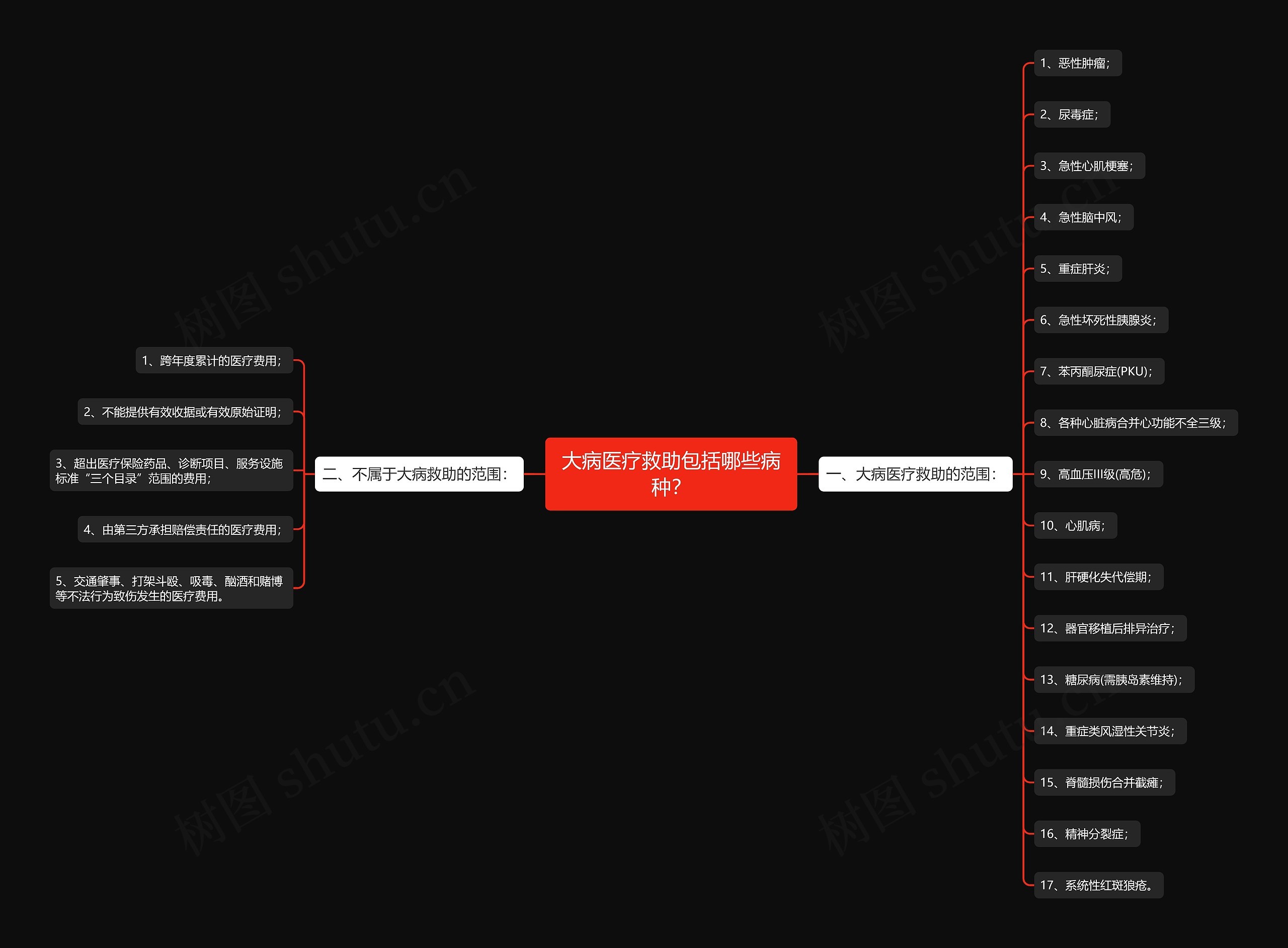 大病医疗救助包括哪些病种？思维导图
