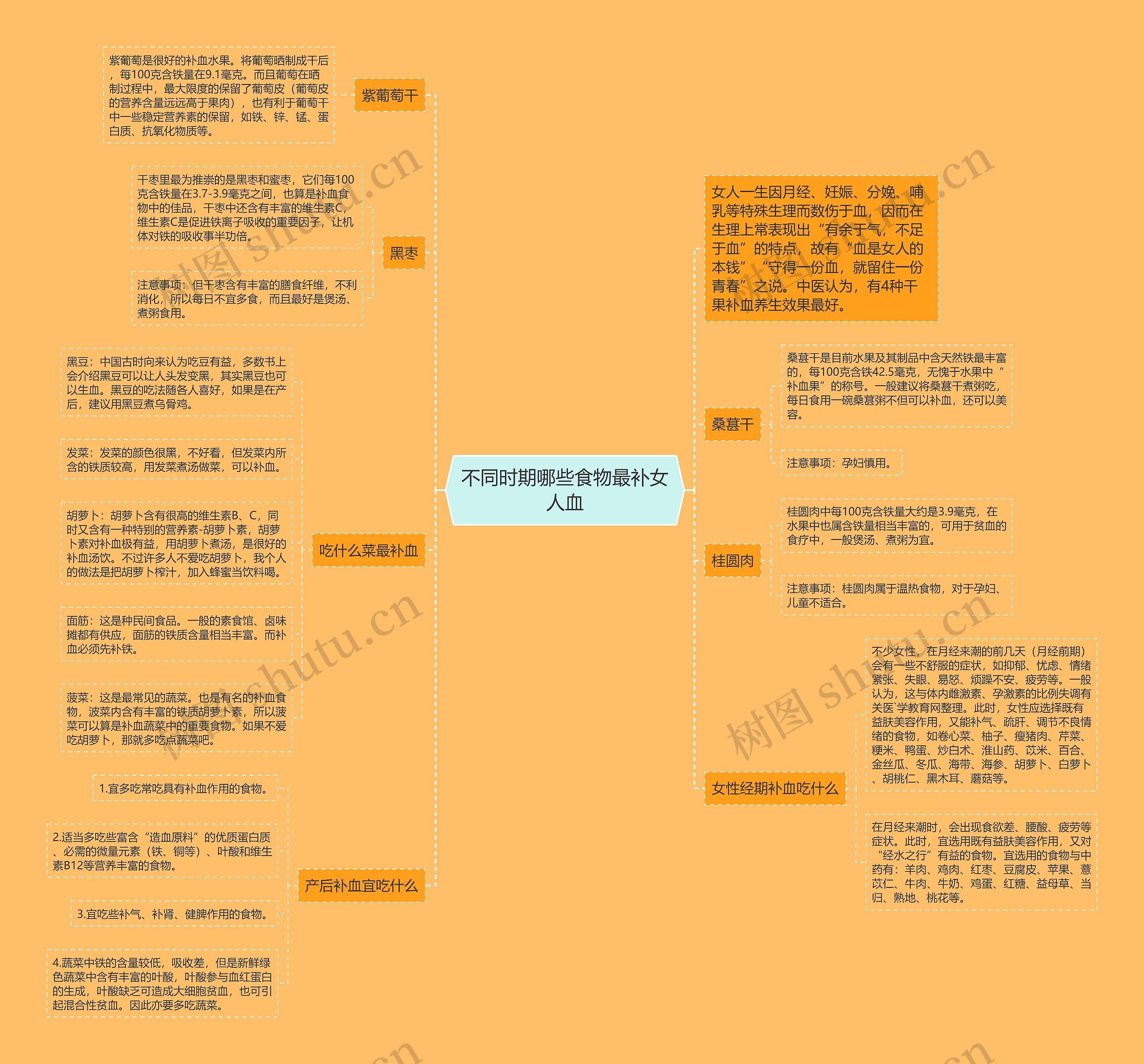 不同时期哪些食物最补女人血思维导图