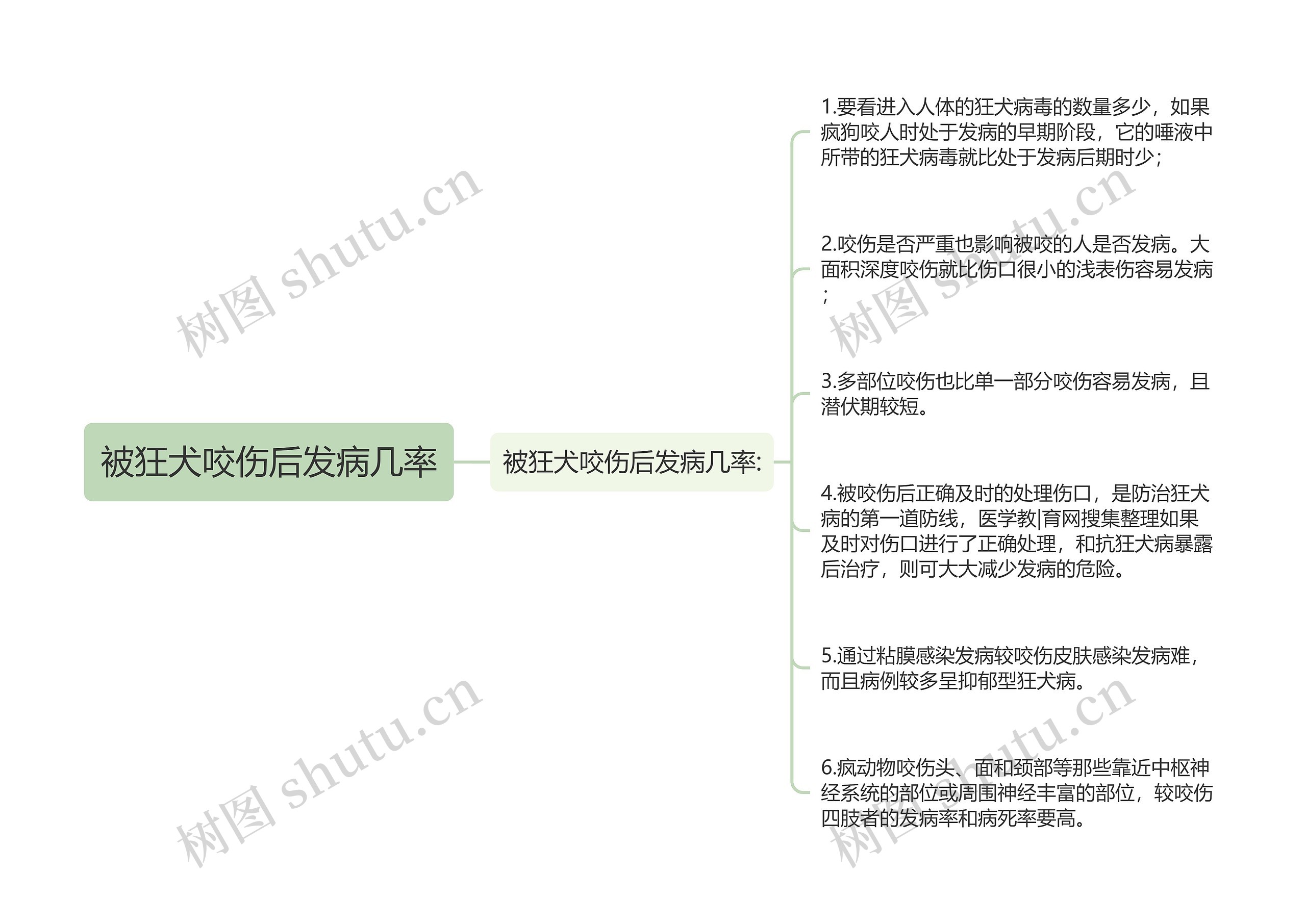 被狂犬咬伤后发病几率思维导图