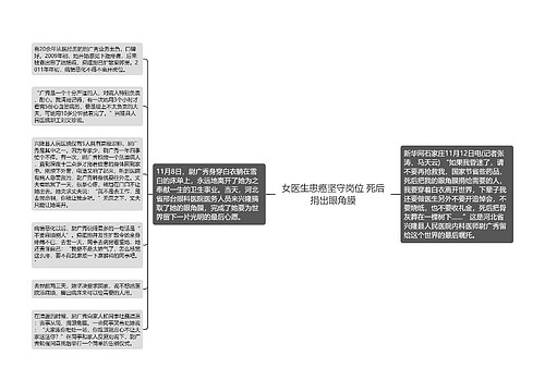 女医生患癌坚守岗位 死后捐出眼角膜