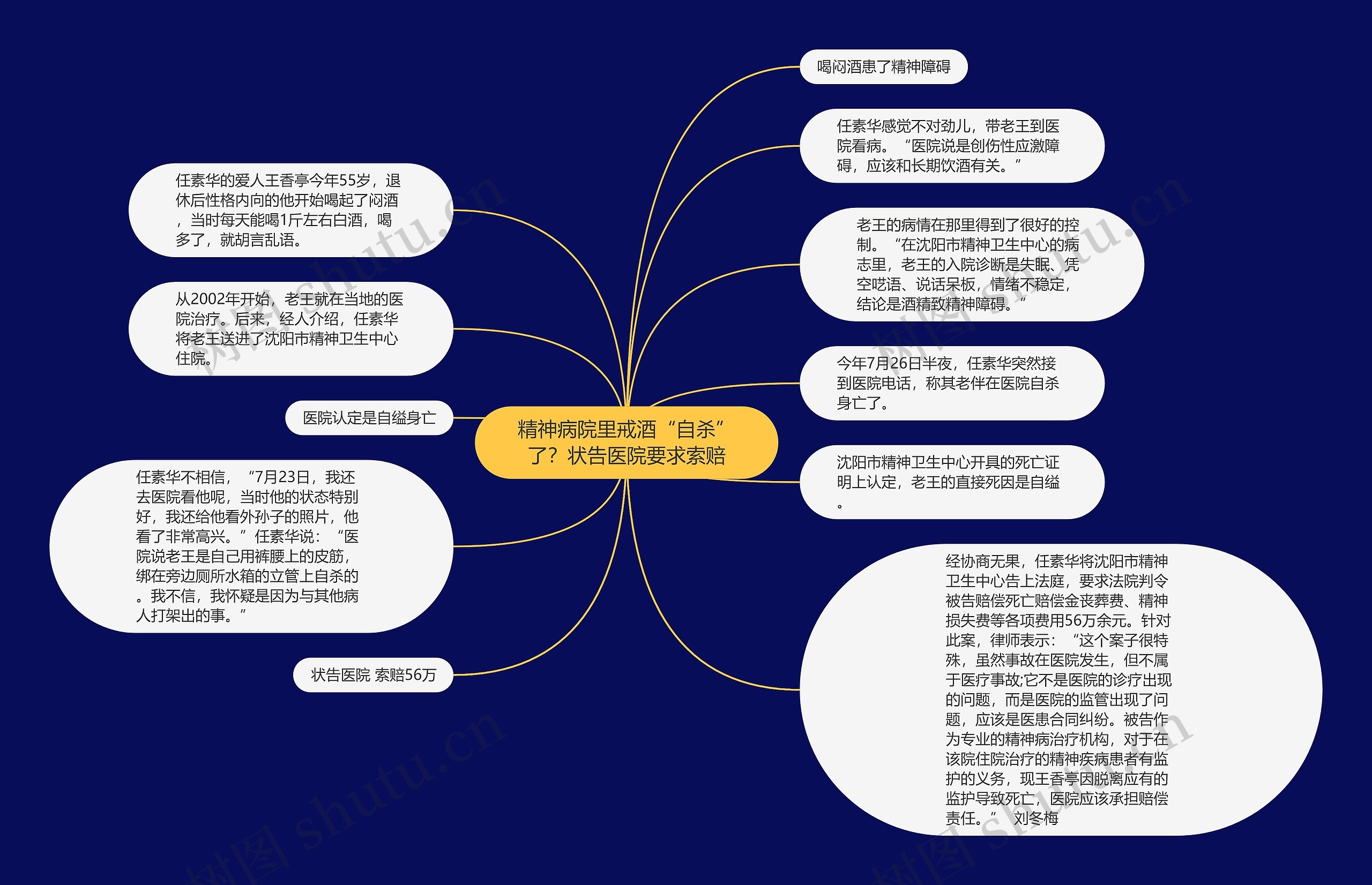 精神病院里戒酒“自杀”了？状告医院要求索赔思维导图