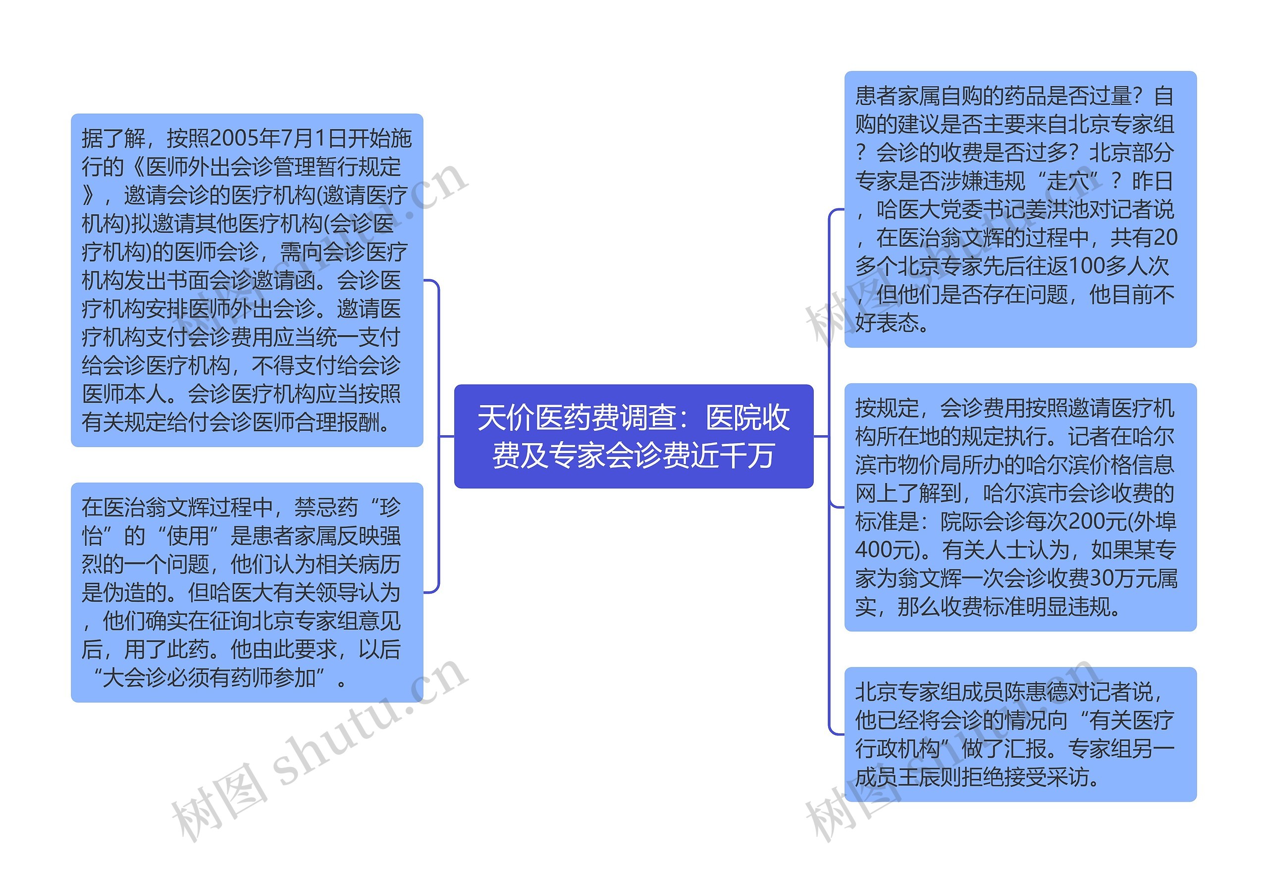 天价医药费调查：医院收费及专家会诊费近千万思维导图