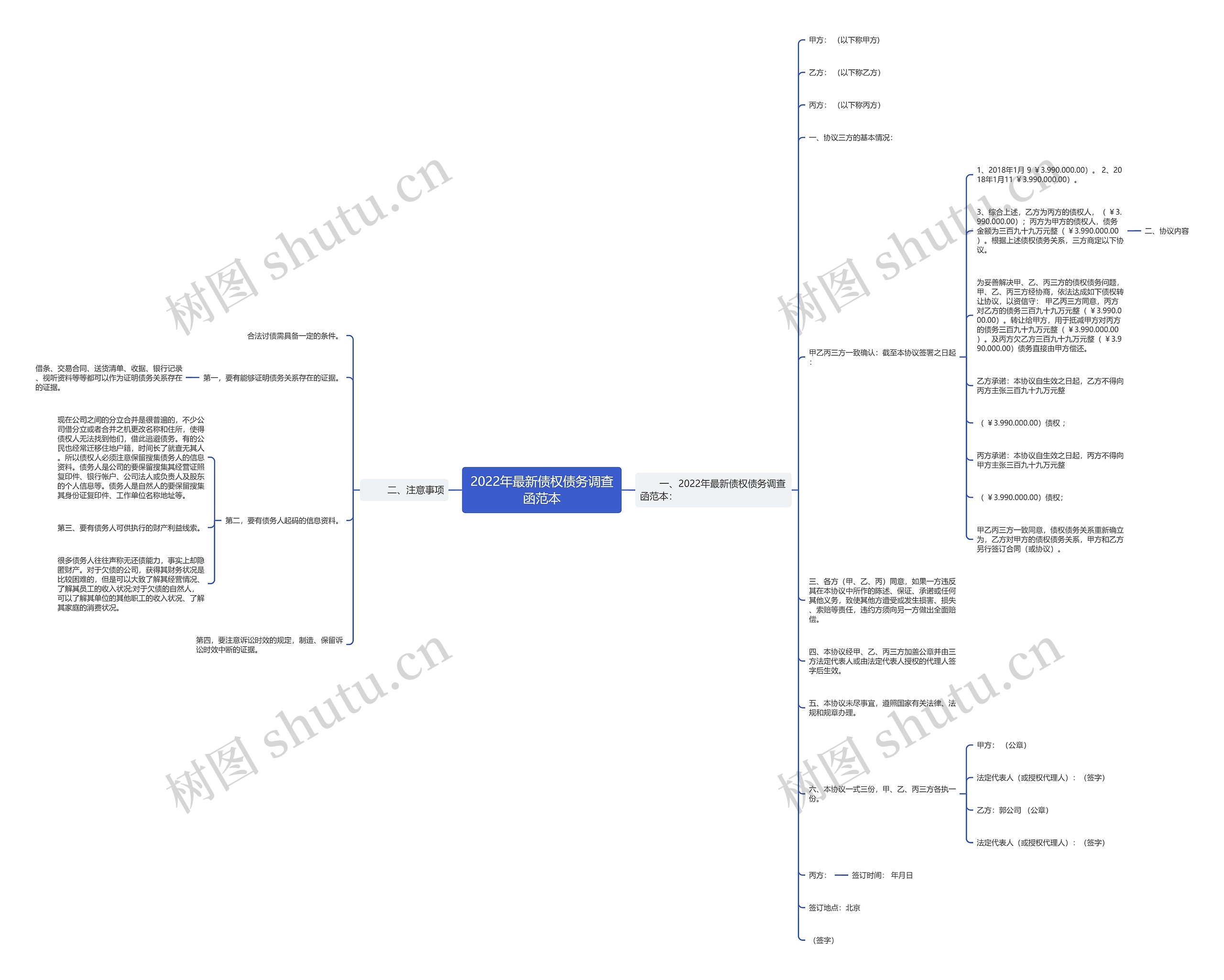 2022年最新债权债务调查函范本思维导图