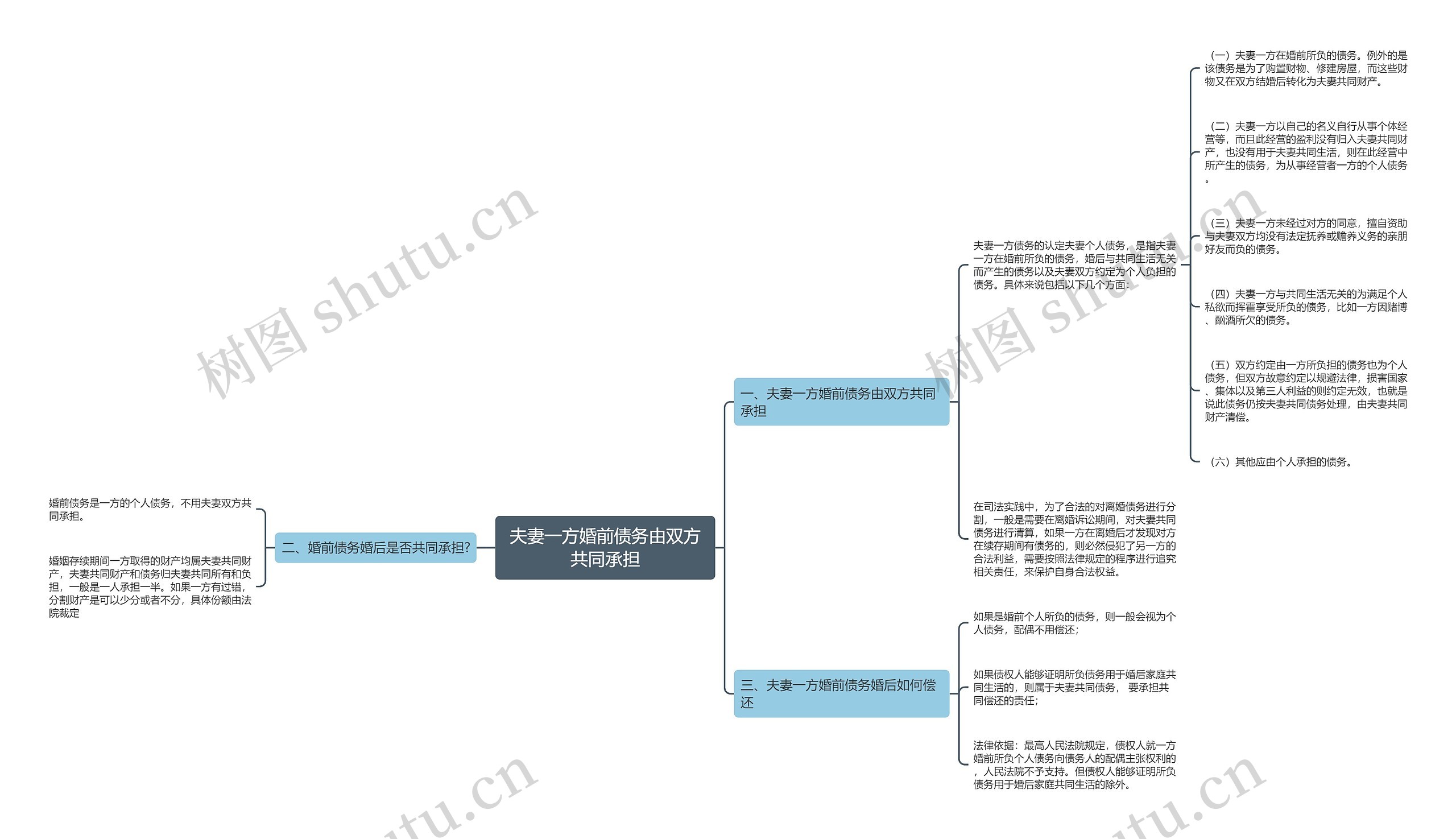 夫妻一方婚前债务由双方共同承担思维导图