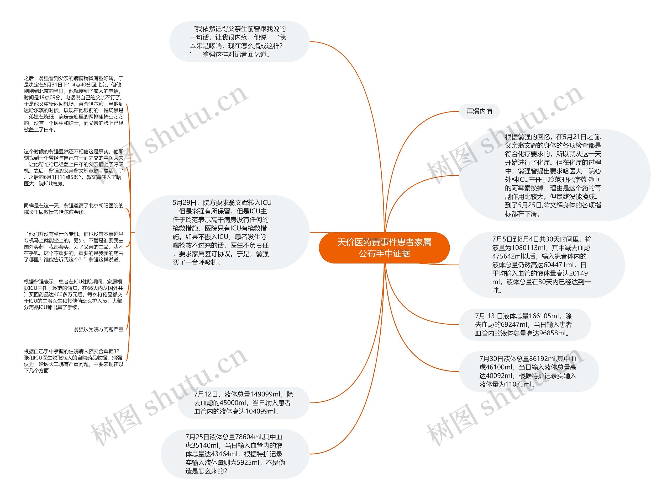 天价医药费事件患者家属公布手中证据思维导图