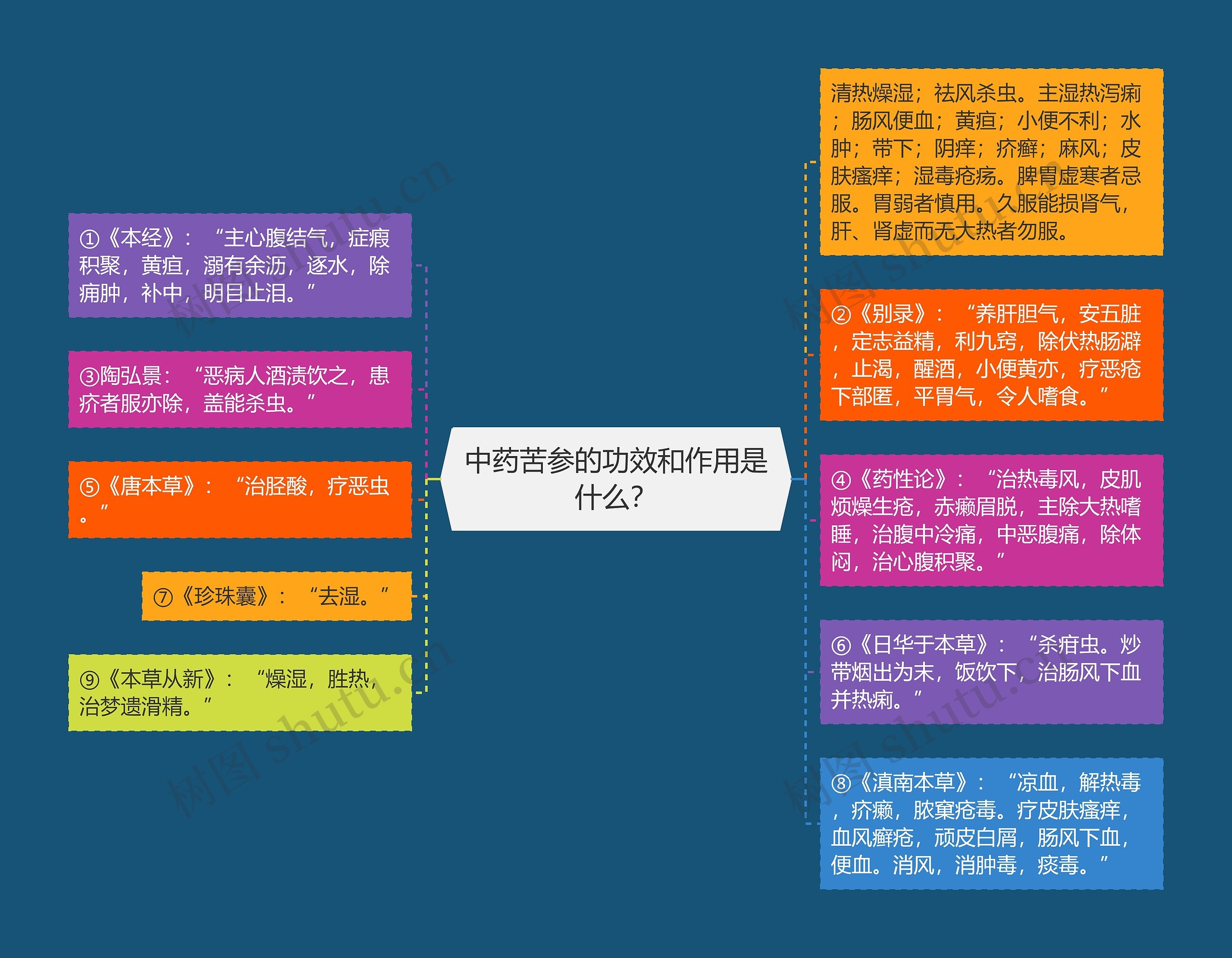 中药苦参的功效和作用是什么？思维导图