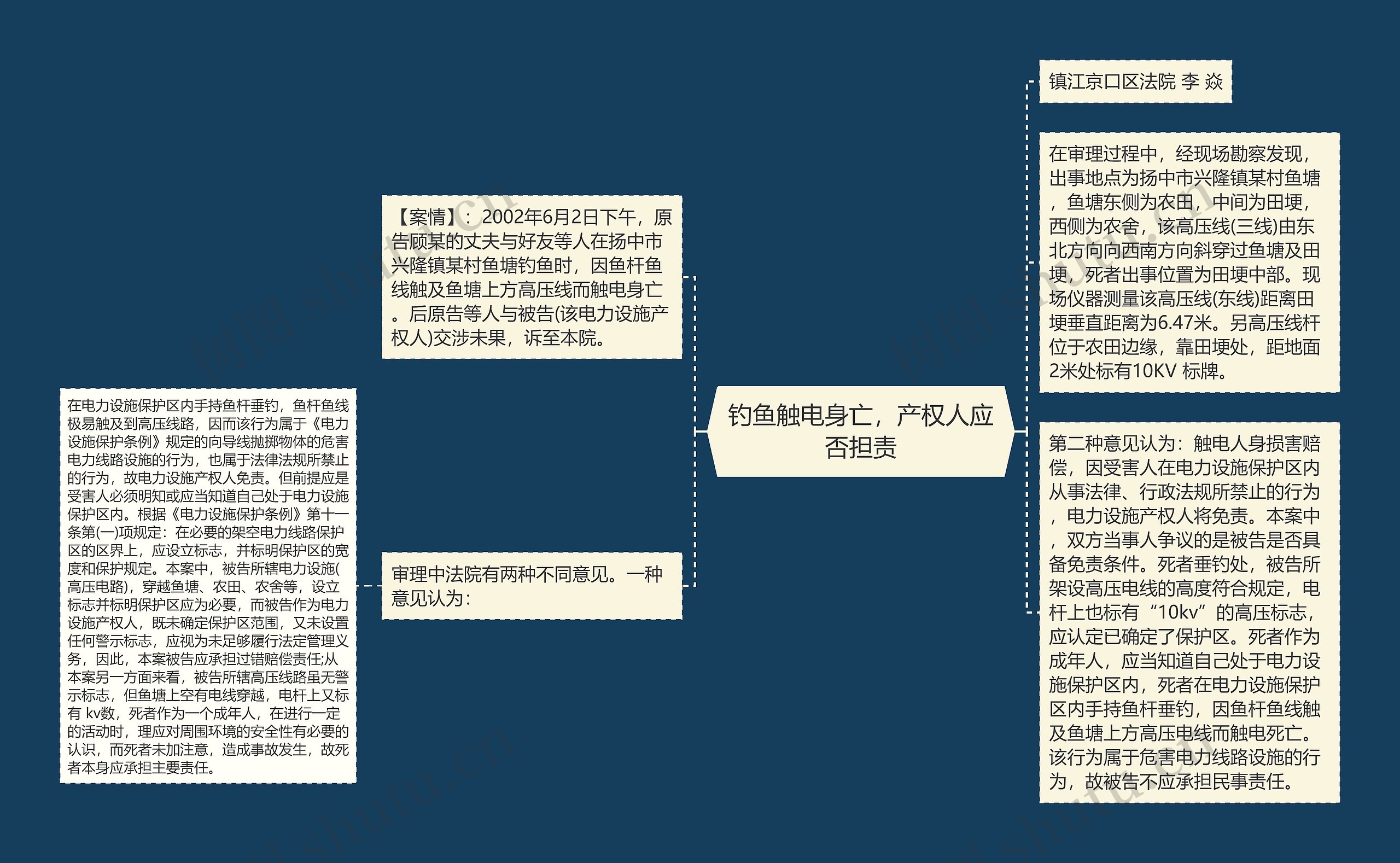 钓鱼触电身亡，产权人应否担责思维导图