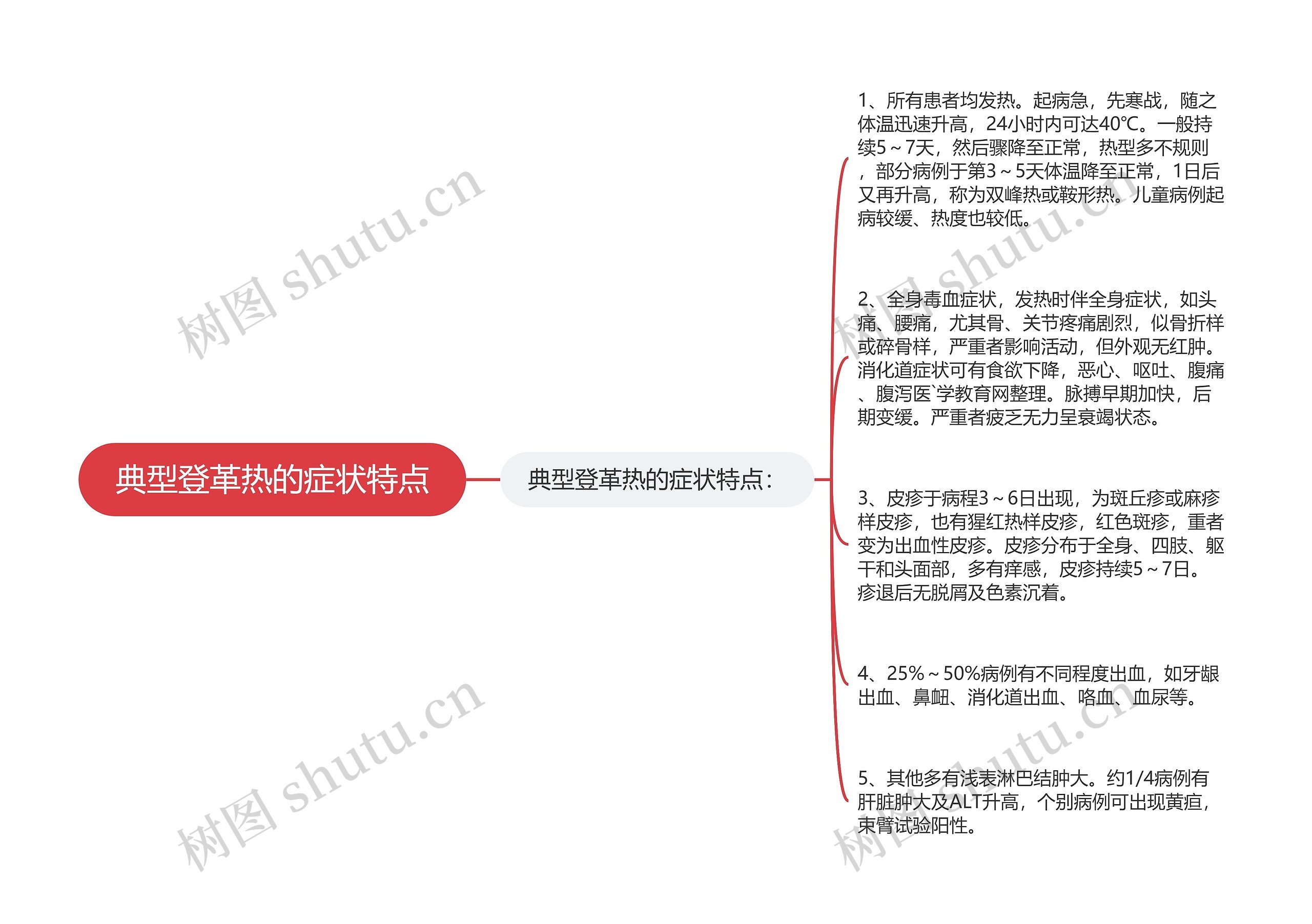 典型登革热的症状特点思维导图