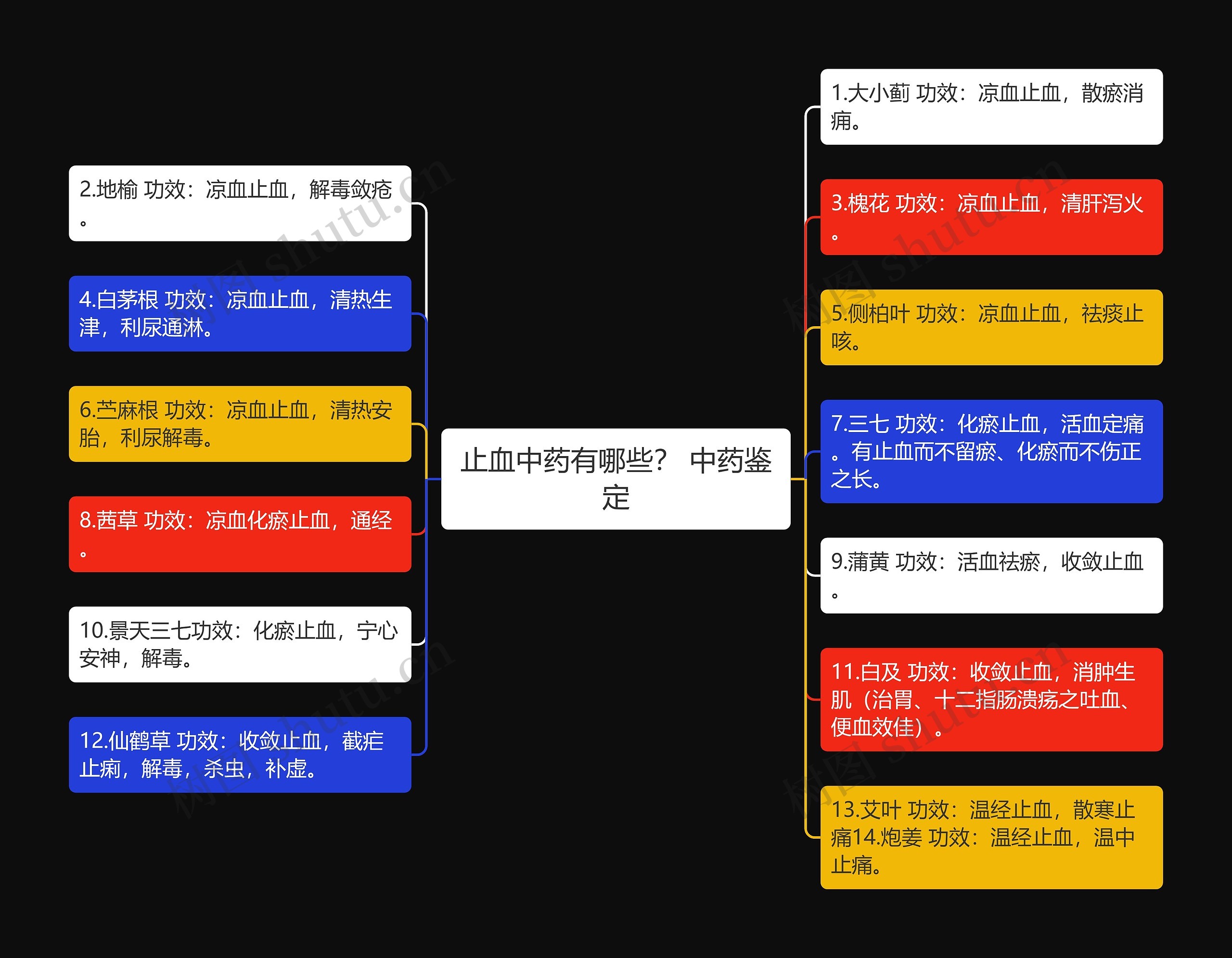 止血中药有哪些？ 中药鉴定思维导图