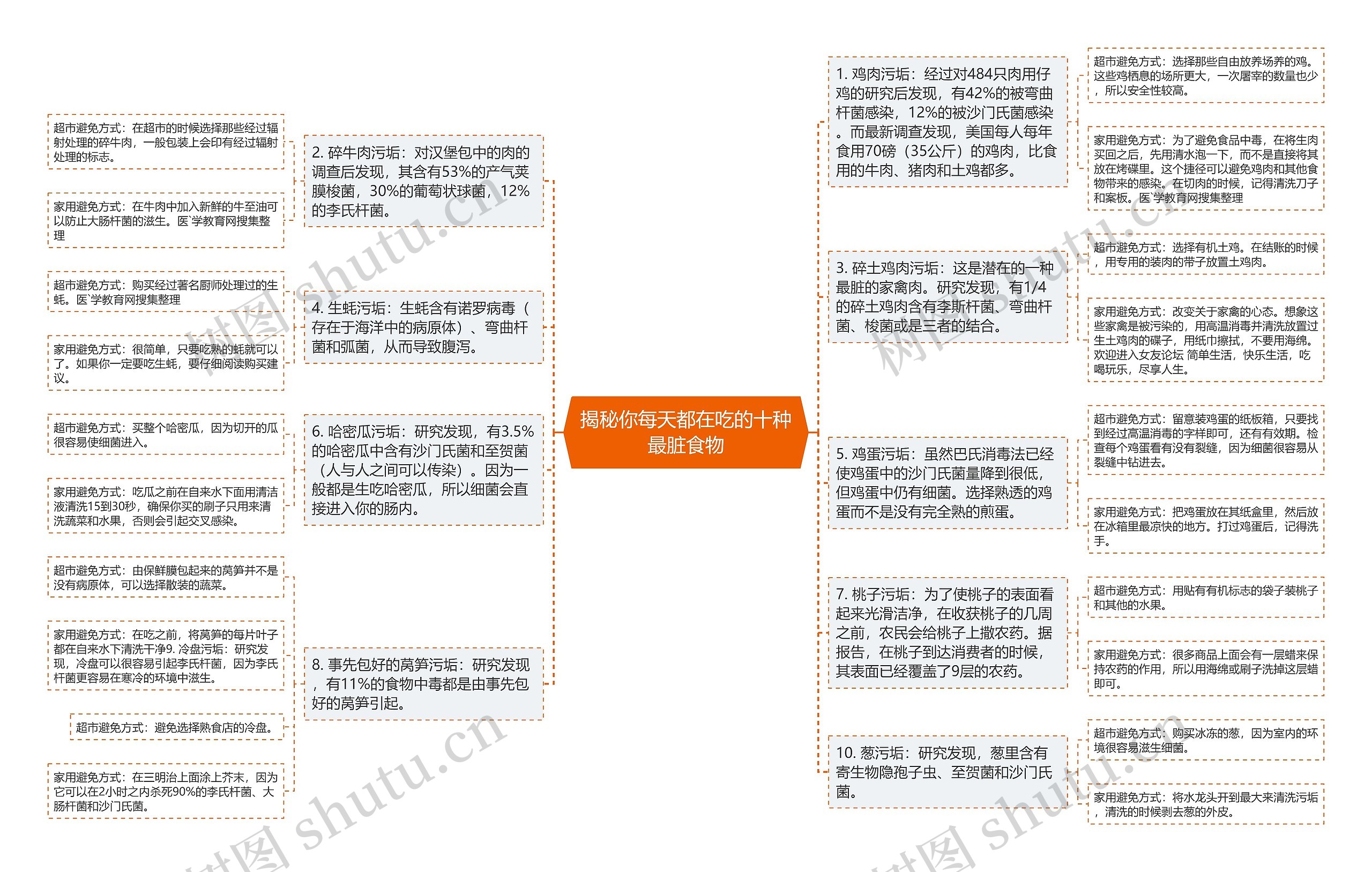 揭秘你每天都在吃的十种最脏食物思维导图