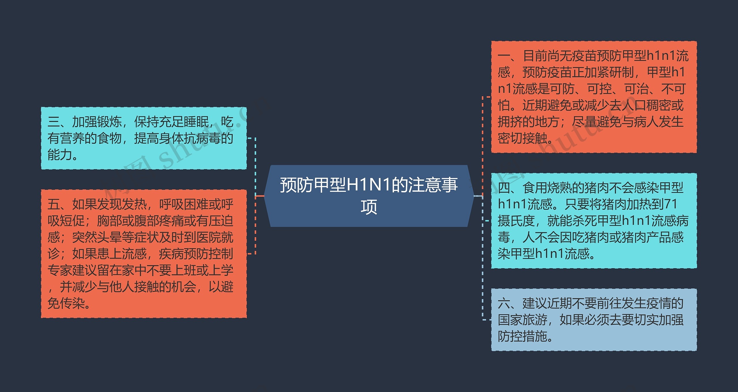 预防甲型H1N1的注意事项思维导图