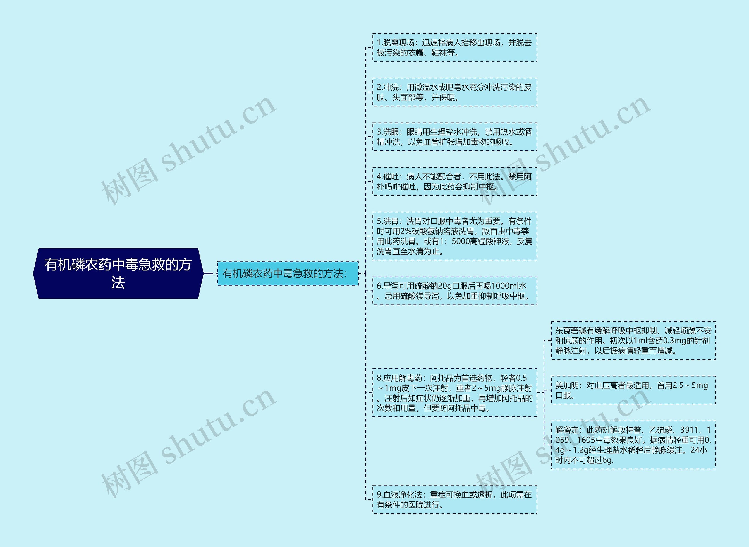 有机磷农药中毒急救的方法思维导图高清图 有机磷农药中毒急救的方法思维导图