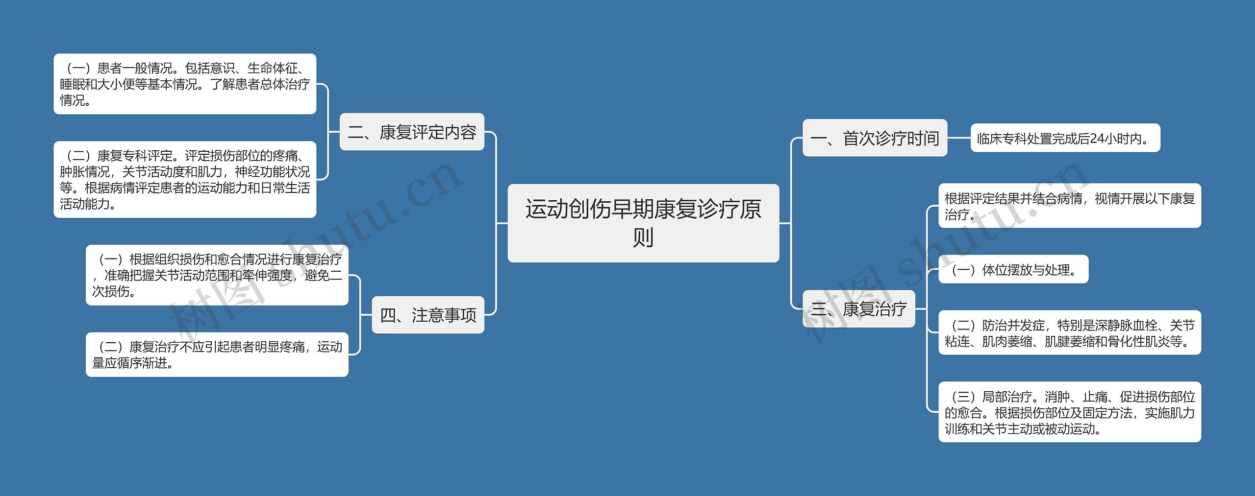 运动创伤早期康复诊疗原则思维导图